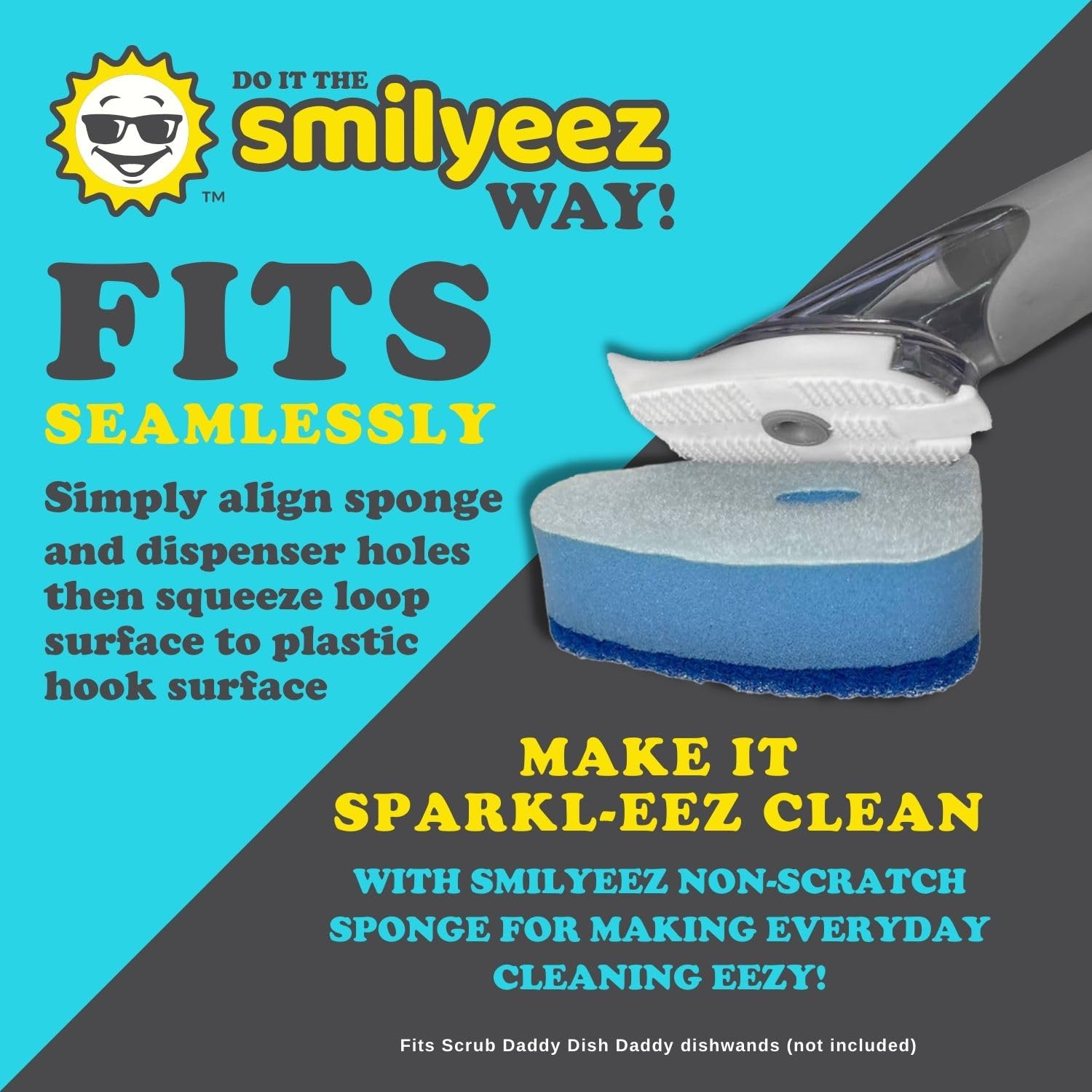 Smilyeez Blue Non-Scratch Dotted Sponge Refill for Scrub Daddy Dish Daddy installing