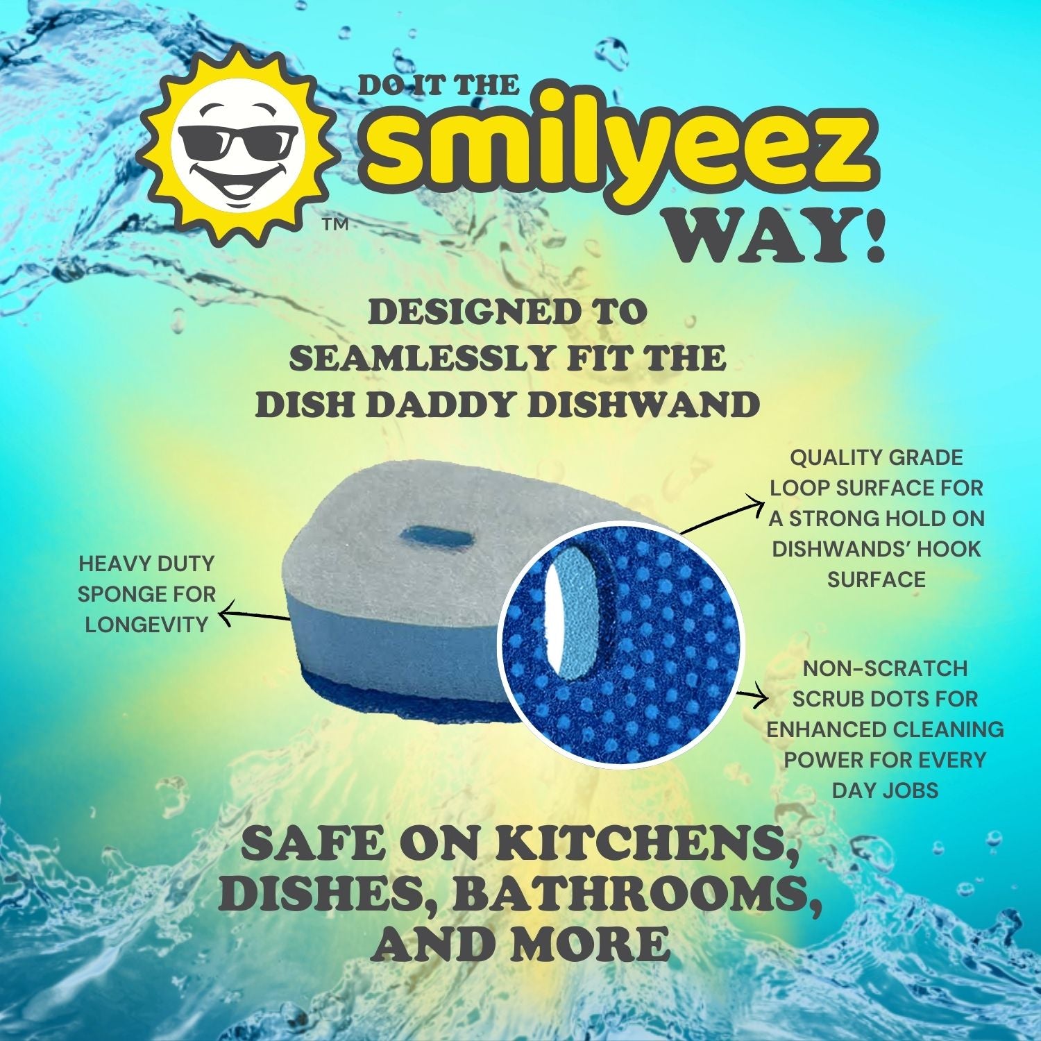 Smilyeez Blue Non-Scratch Dotted Sponge Refill for Scrub Daddy Dish Daddy Info