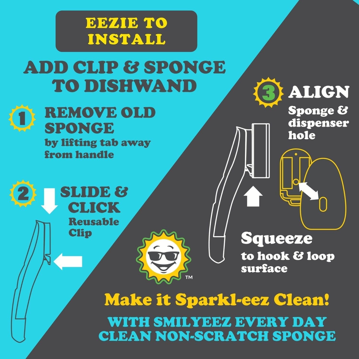 Smilyeez No-Plastic Blue Non-Scratch Sponge Refill for Scotch-Brite's Dishwand Refill 10 Pack with Adapter 4