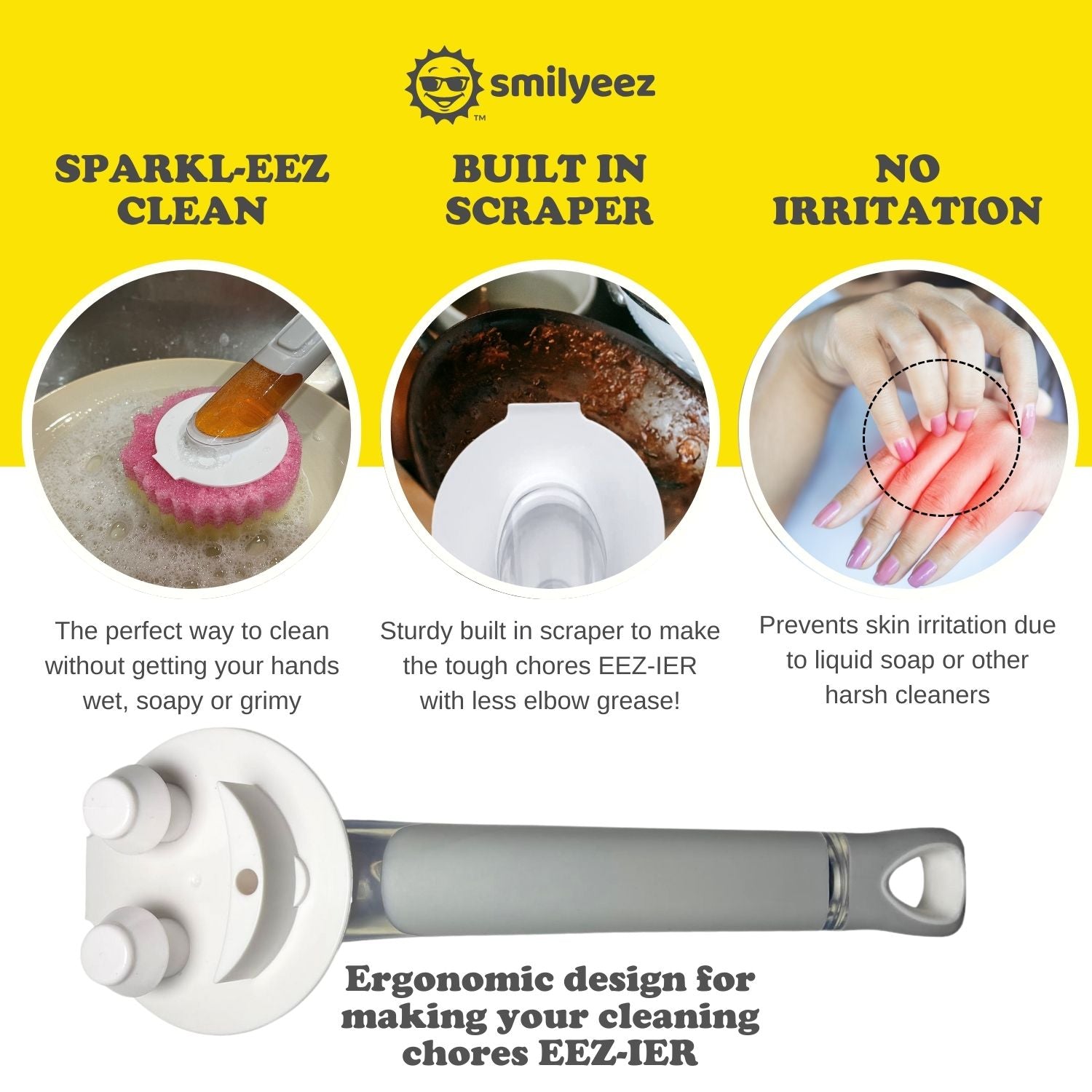 The Original Smiling Handle and Smilyeez Dishwand with 2 brushes