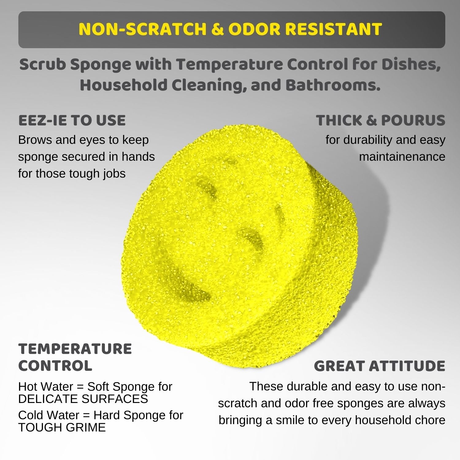 Smile Head for the Scotch Brite Dishwand and 3 Yellow Scrub Moji Sponges