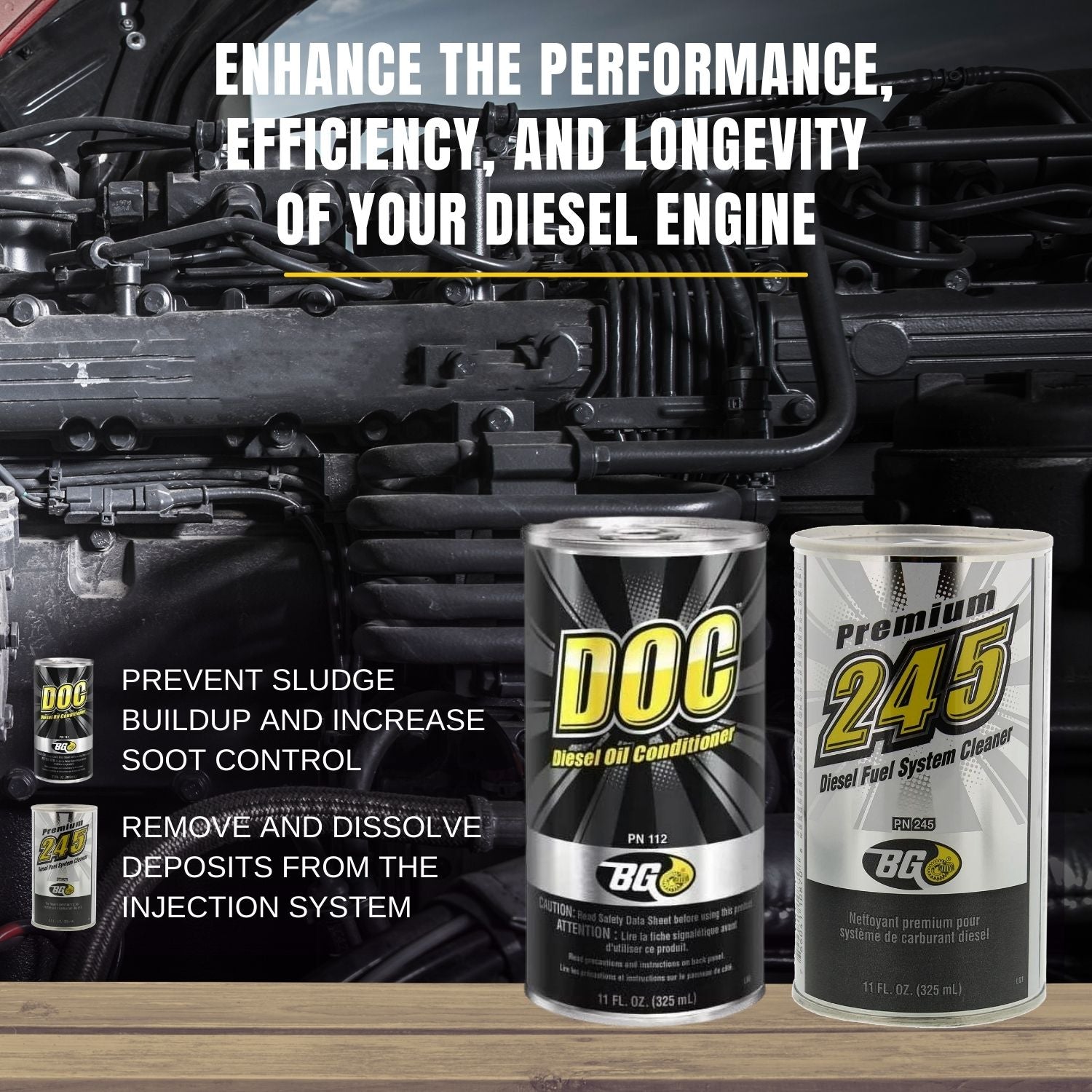 BG 245 Premium Diesel Fuel System Cleaner and BG DOC Diesel Oil Conditioner Cans with a Pocket Screwdriver