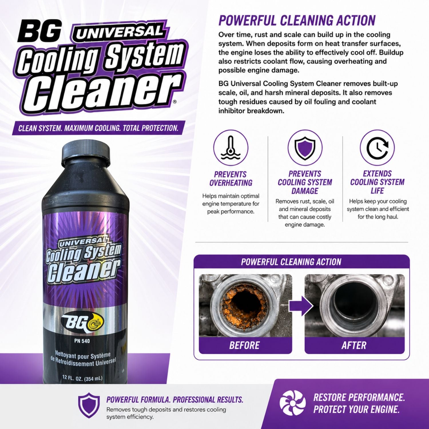 BG Universal Cooling System Cleaner PN 540, 12 oz. with Pocket Screwdriver