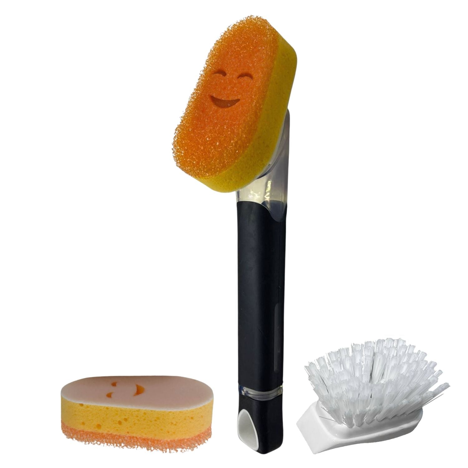 Smilyeez Soap Dispensing Dishwand with (1) Sponge Clip, (2) Mini Moji Sponges, (1) Scrub Brush