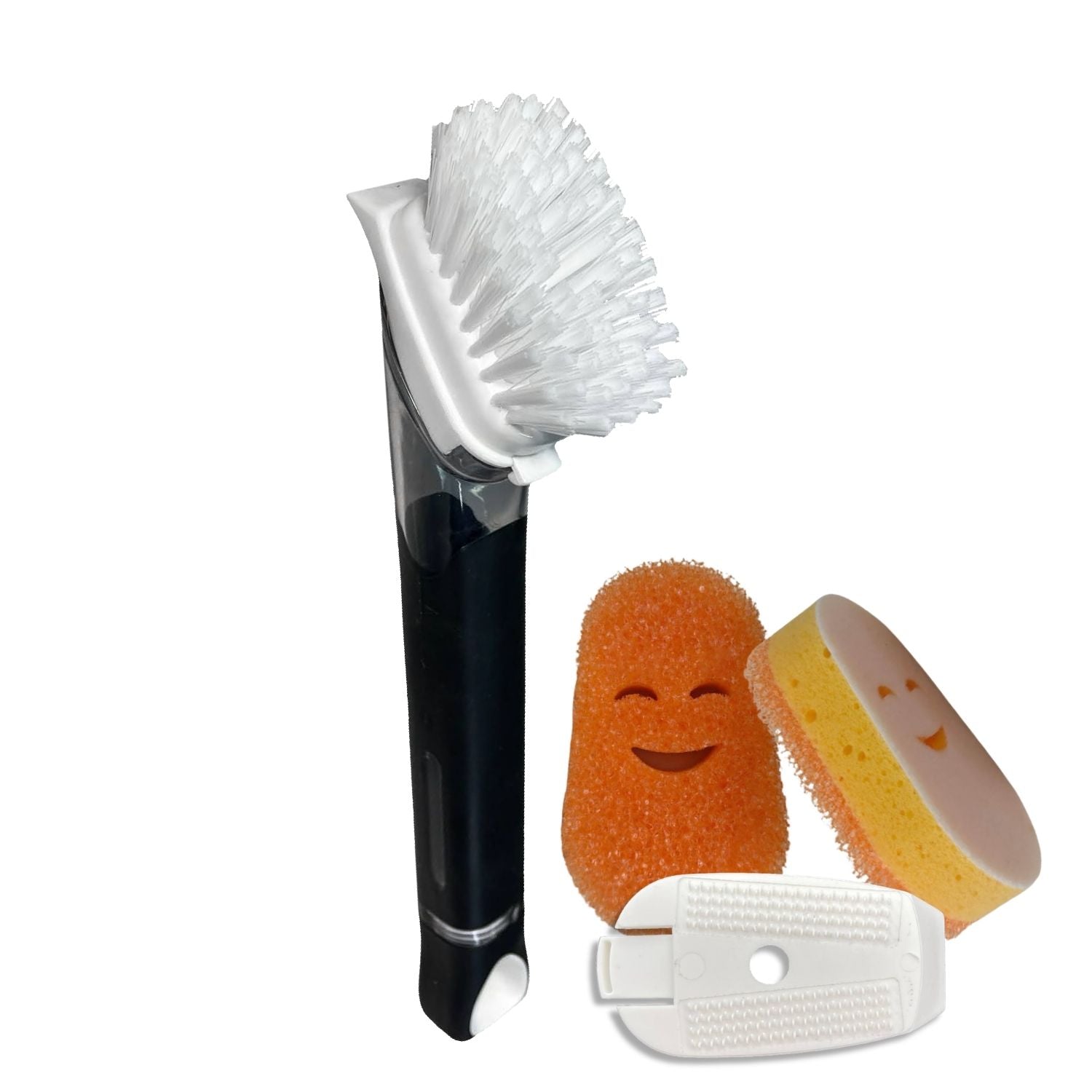Smilyeez Soap Dispensing Dishwand with (1) Sponge Clip, (2) Mini Moji Sponges, (1) Scrub Brush