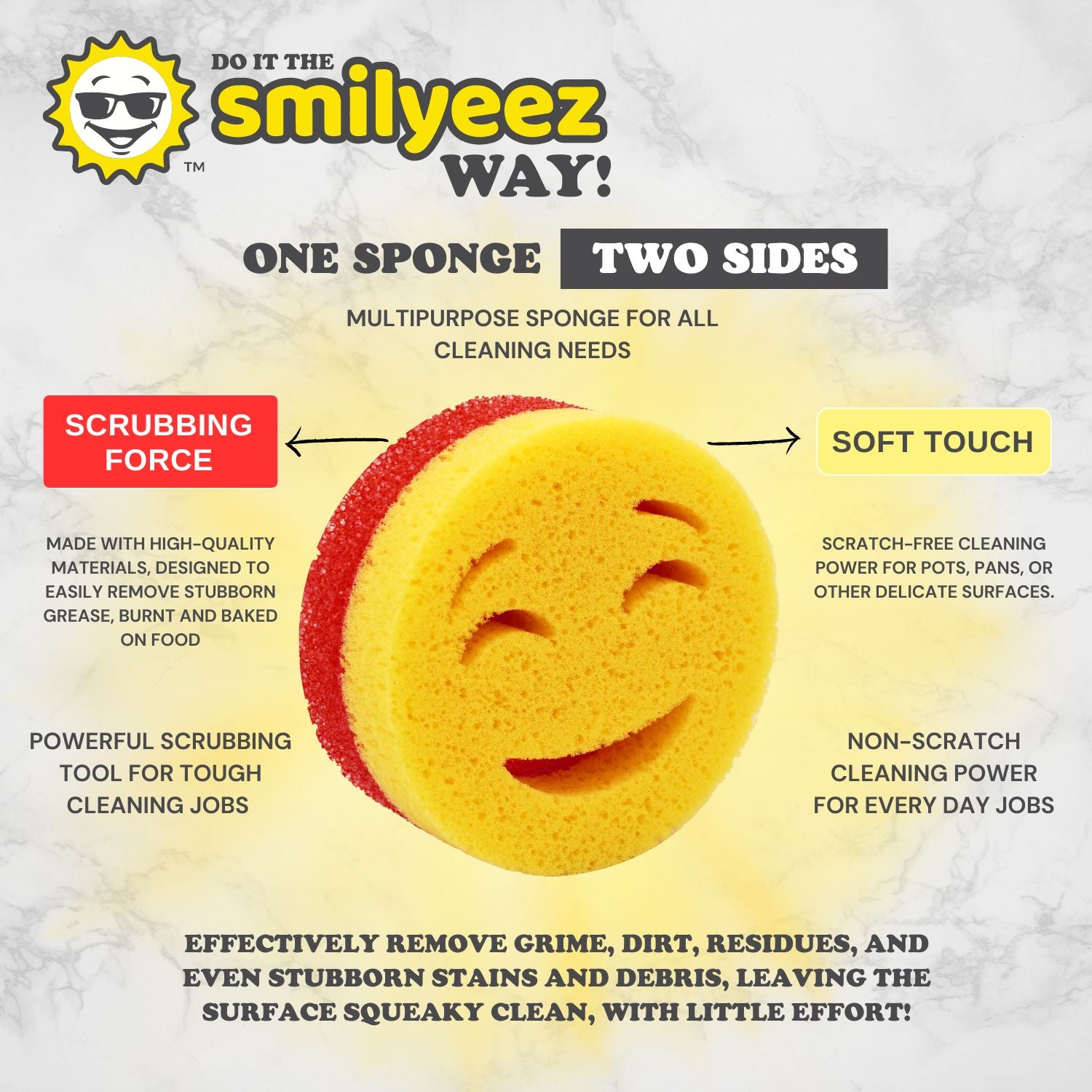 The Original Smiling Handle with Soap Dispensing & 3 Scrub Moji DUO Sponges - Combo