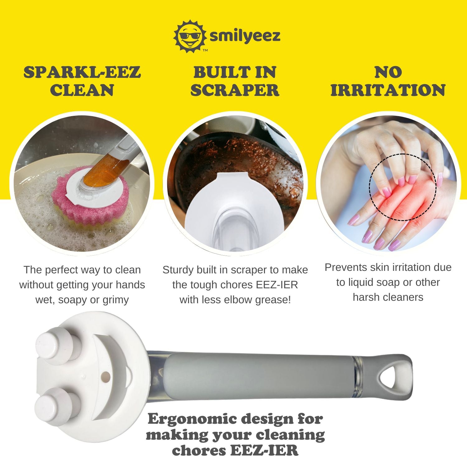 Smilyeez Dishwand Cleaning Kit with (1) Smiling Handle, (1) Smilyeez Dishwand, (4) Variety of Sponges and (1) Reusable Clip