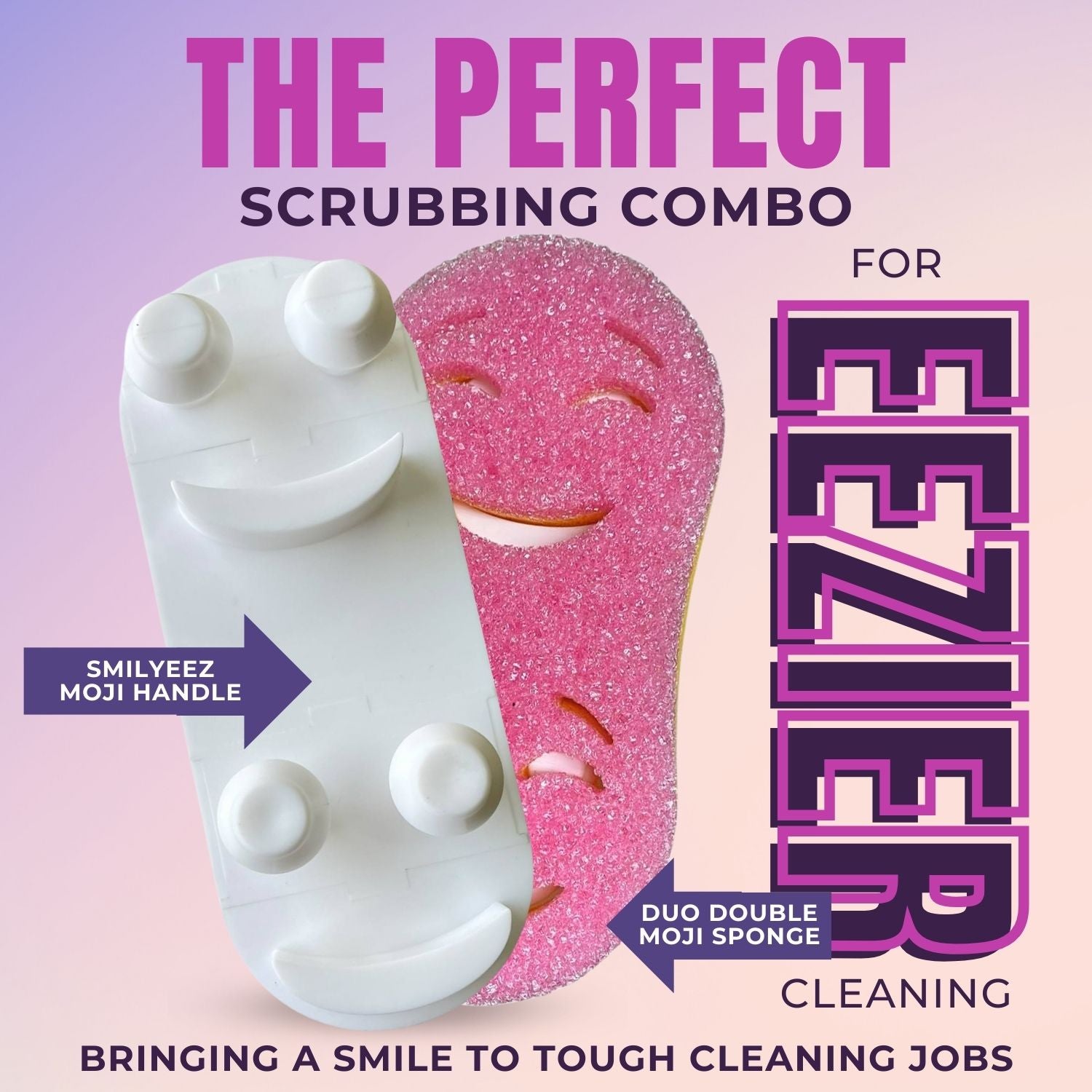 (2) Smilyeez Double Size Scrub Moji Sponges With (1) Scrub Moji Dual Handle Combo