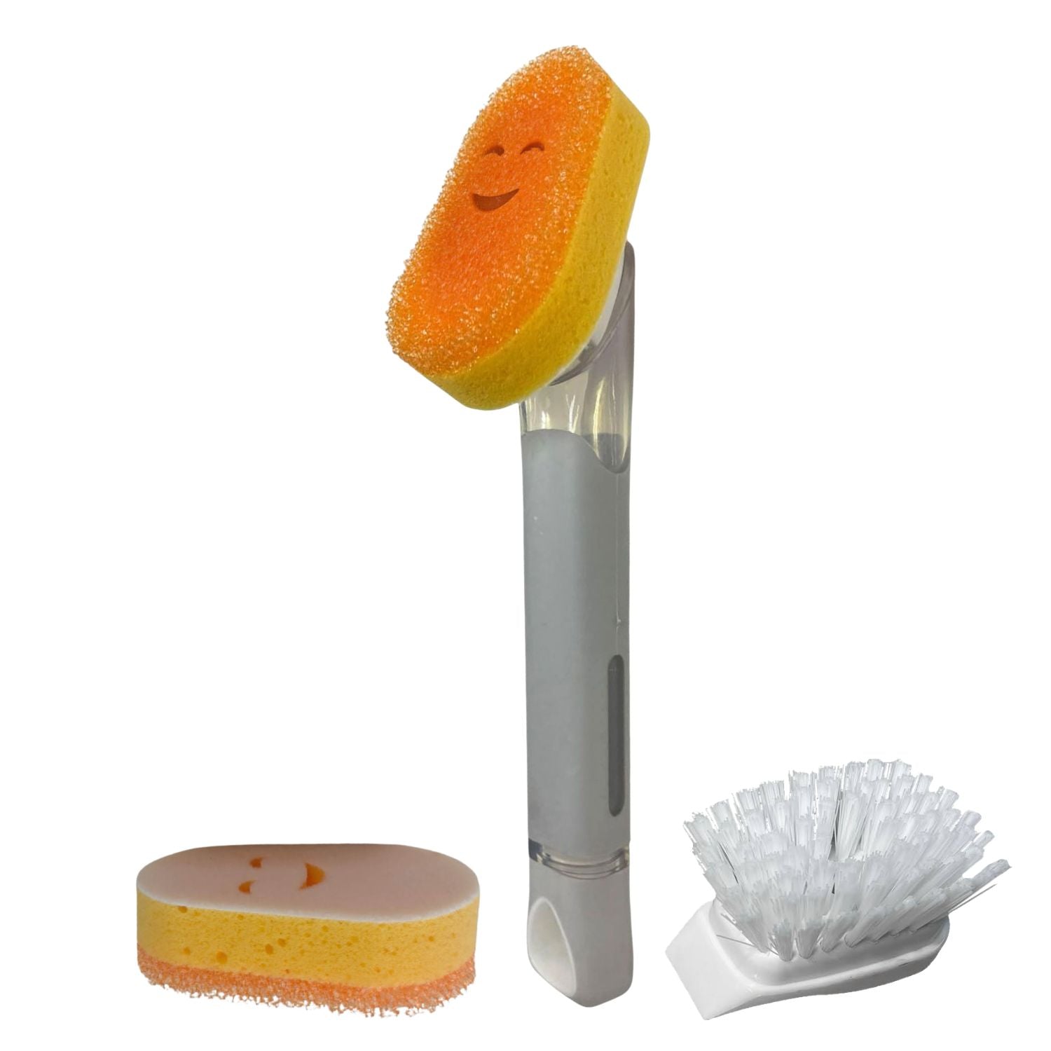 Smilyeez Soap Dispensing Dishwand with (1) Sponge Clip, (2) Mini Moji Sponges, (1) Scrub Brush