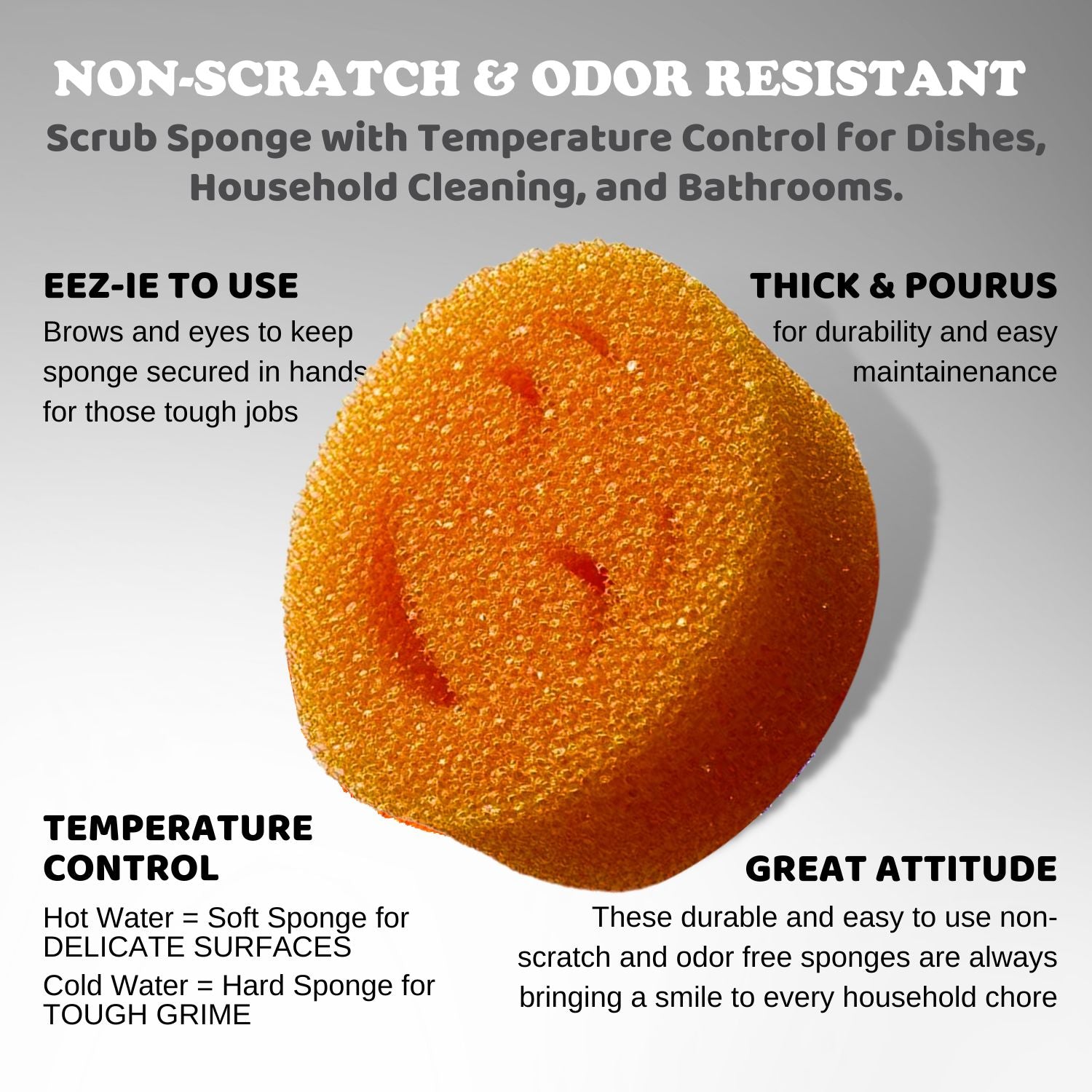 The Original Smiling Handle with Soap Dispensing & 3 Orange Scrub Moji Sponges - Combo