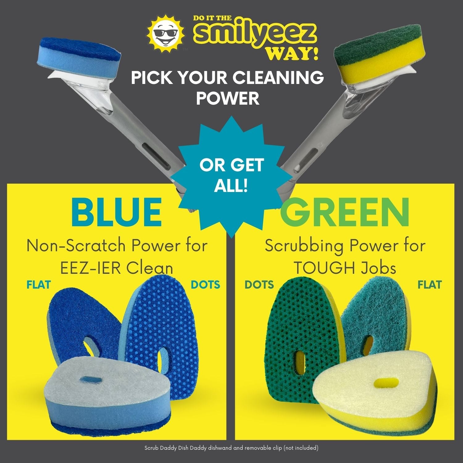 Smilyeez® Green Heavy Duty Dotted Sponge Refill for use with Dish Daddy – (10 Pack) Dish Daddy Refills – Sponge Replacement Head