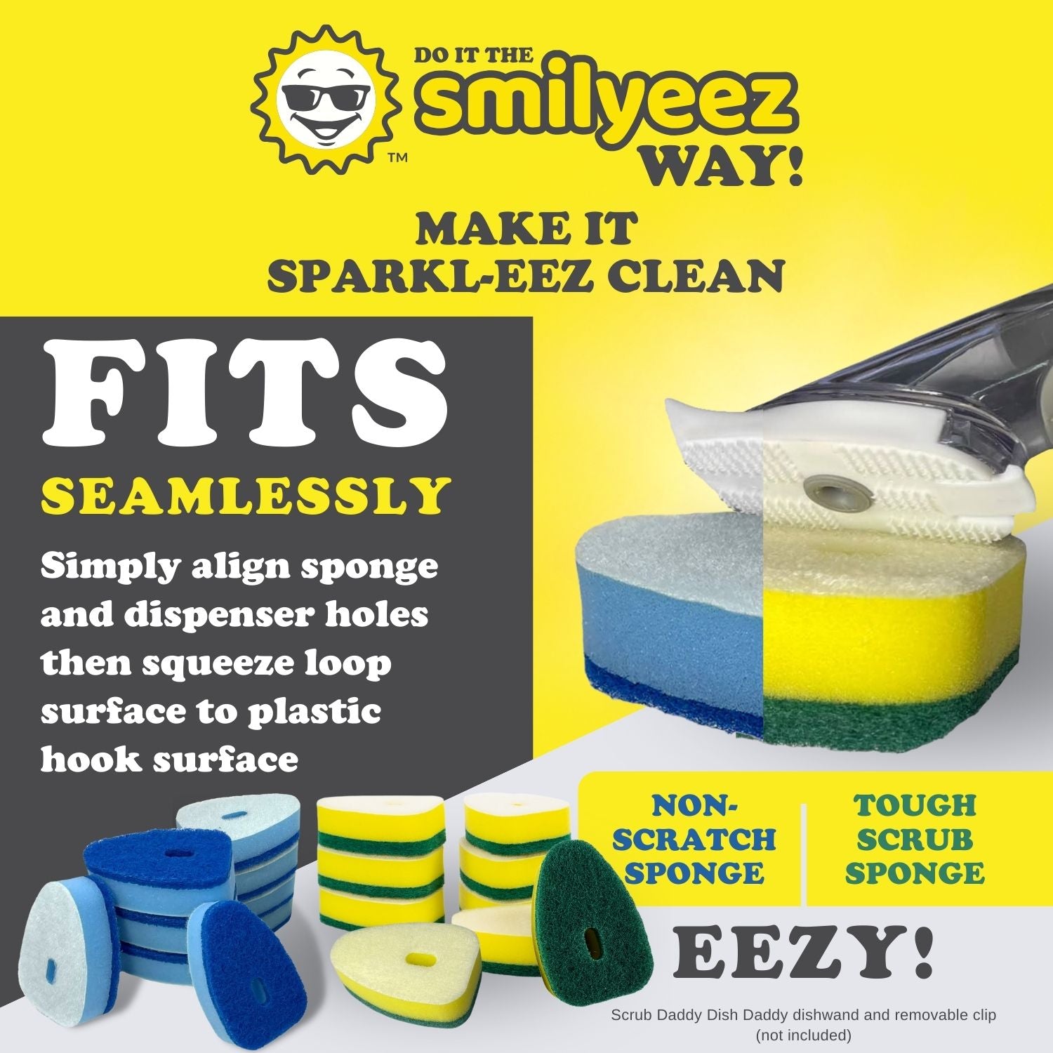 Smilyeez® Green Heavy Duty Dotted Sponge Refill for use with Dish Daddy – (10 Pack) Dish Daddy Refills – Sponge Replacement Head
