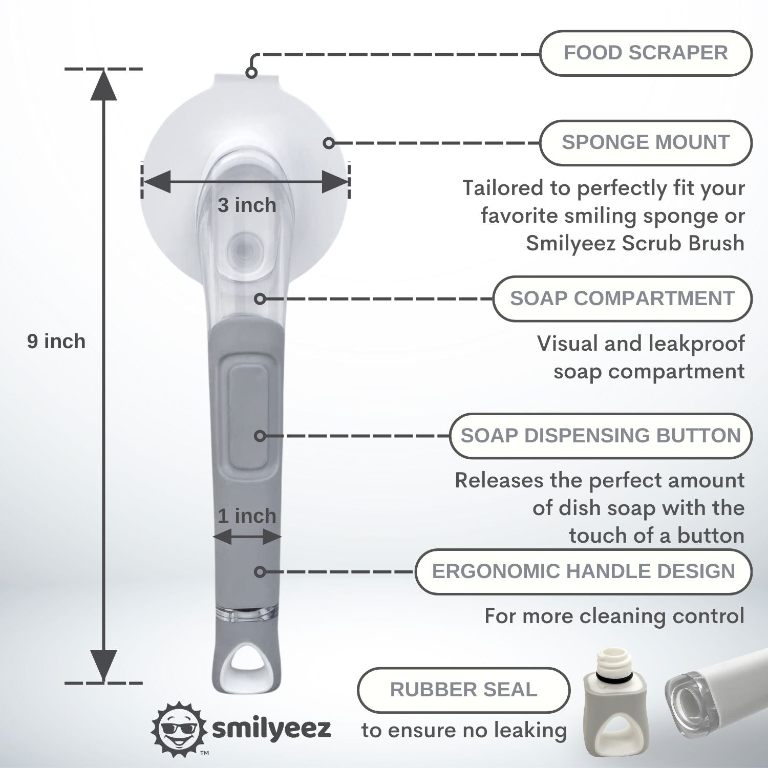 The Original Smiling Handle with Soap Dispensing for use with SCRUB DADDY® Sponge & Smilyeez Scrub Moji & DUO Moji Sponges