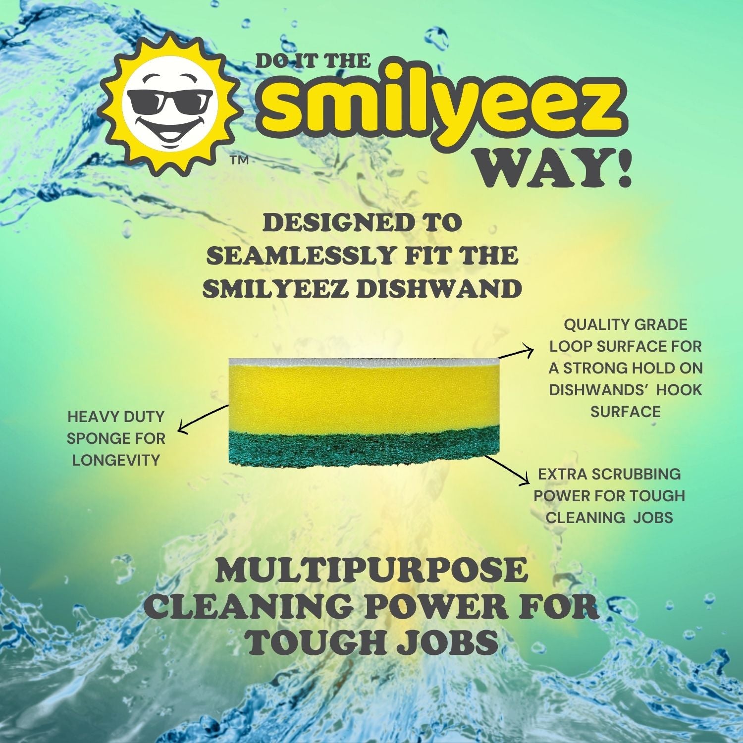 Smilyeez Dishwand Cleaning Kit with (1) Smiling Handle, (1) Smilyeez Dishwand, (4) Variety of Sponges and (1) Reusable Clip
