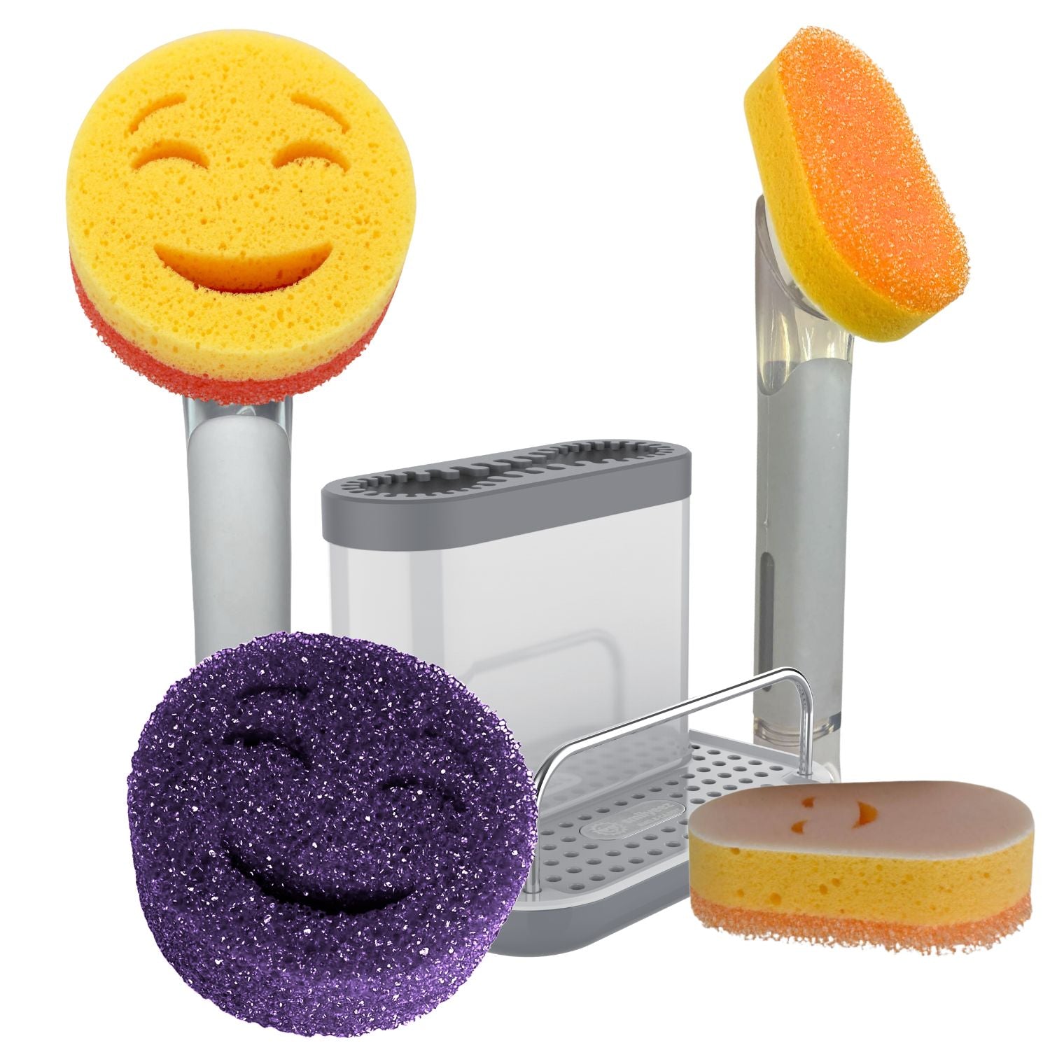 Smilyeez Caddy Combo, Sink Caddy, Smilyeez Smiling Dishwand with Moji Sponge, Duo Moji Sponge, Smilyeez Dishwand with 2 Mini Moji Sponges