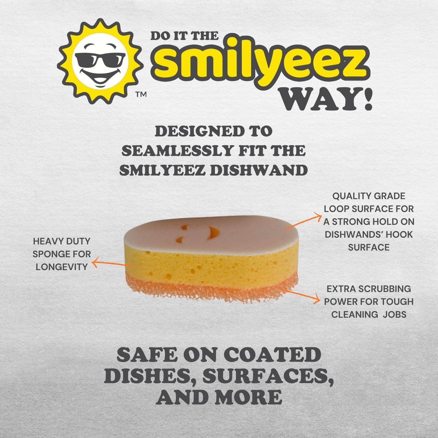Smilyeez Soap Dispensing Dishwand with (1) Sponge Clip, (2) Mini Moji Sponges, (1) Scrub Brush