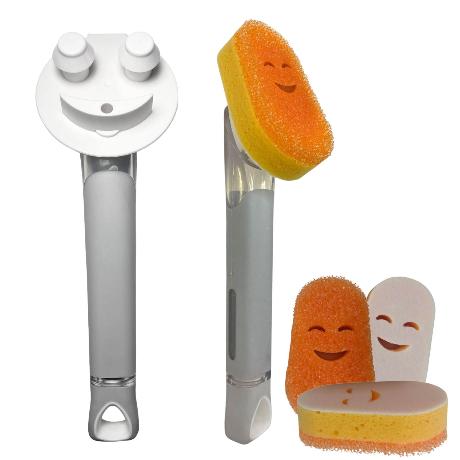 Smilyeez Dishwand Cleaning Kit with (1) Smiling Handle, (1) Smilyeez Dishwand, (4) Mini Moji Sponges and (1) Reusable Clip