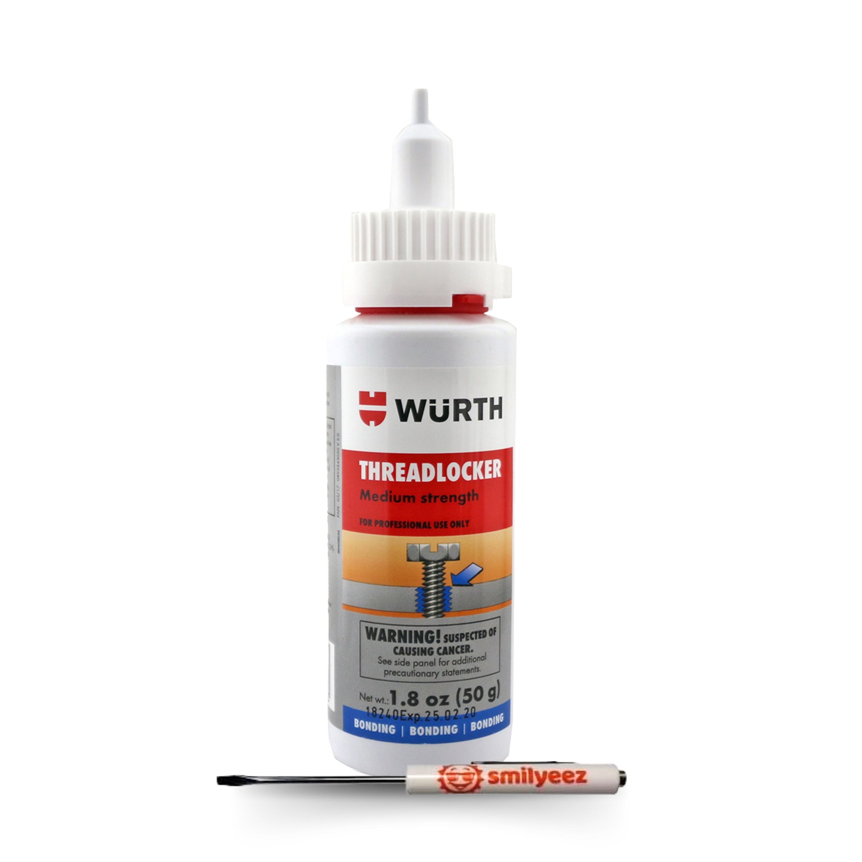 Wurth Medium Strength Threadlocker BLUE - Industrial Grade 1.76 oz. with Smilyeez Pocket Screwdriver