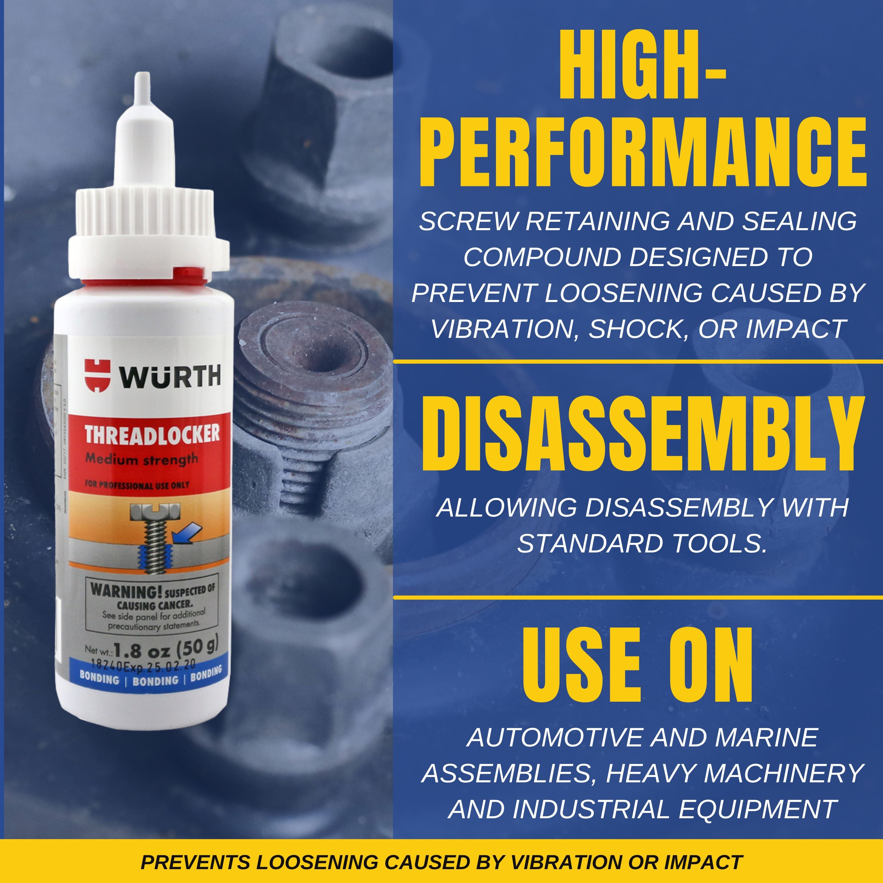 Wurth Medium Strength Threadlocker BLUE - Industrial Grade 1.76 oz. with Smilyeez Pocket Screwdriver