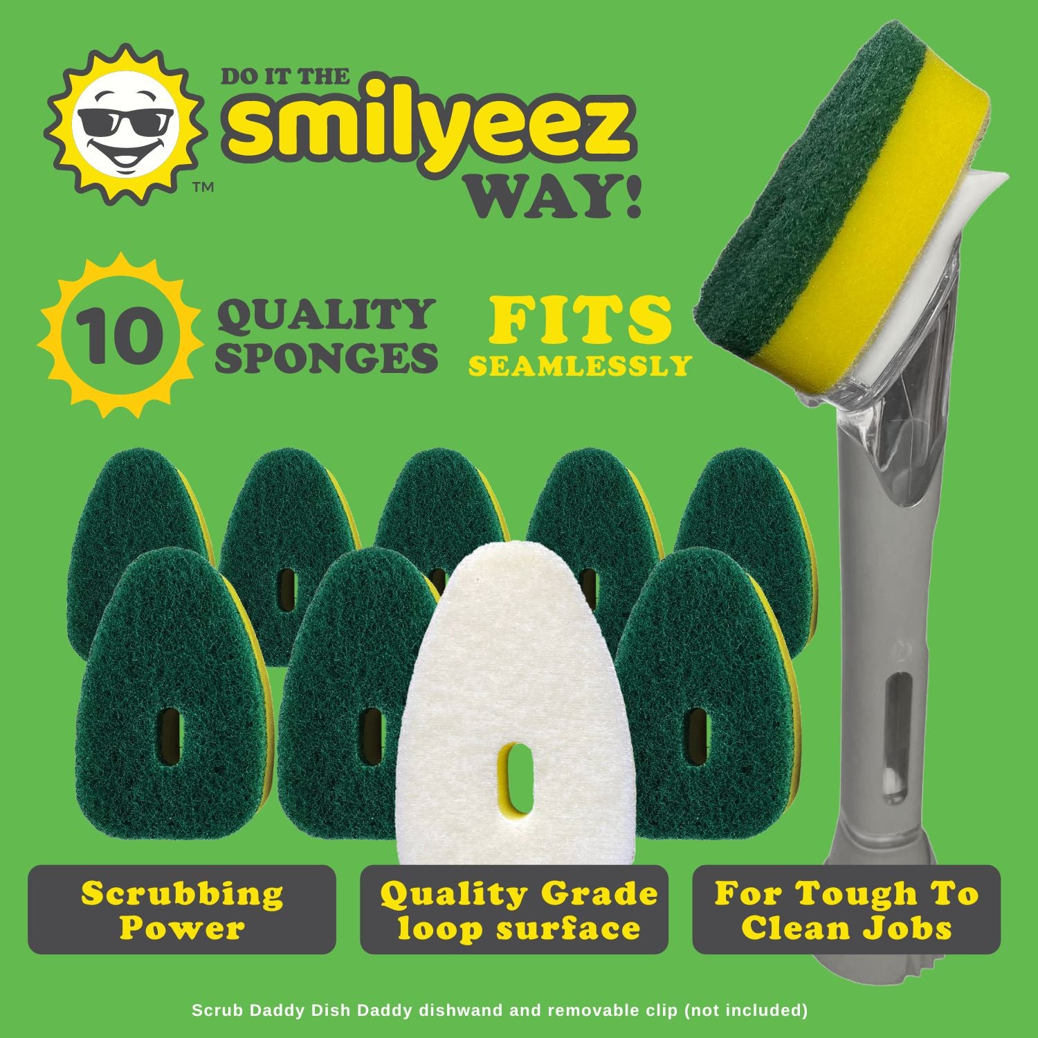Smilyeez Heavy Duty Refill for use with Dish Daddy – (10 Pack) Dish Daddy® Refills – Sponge Replacement Head