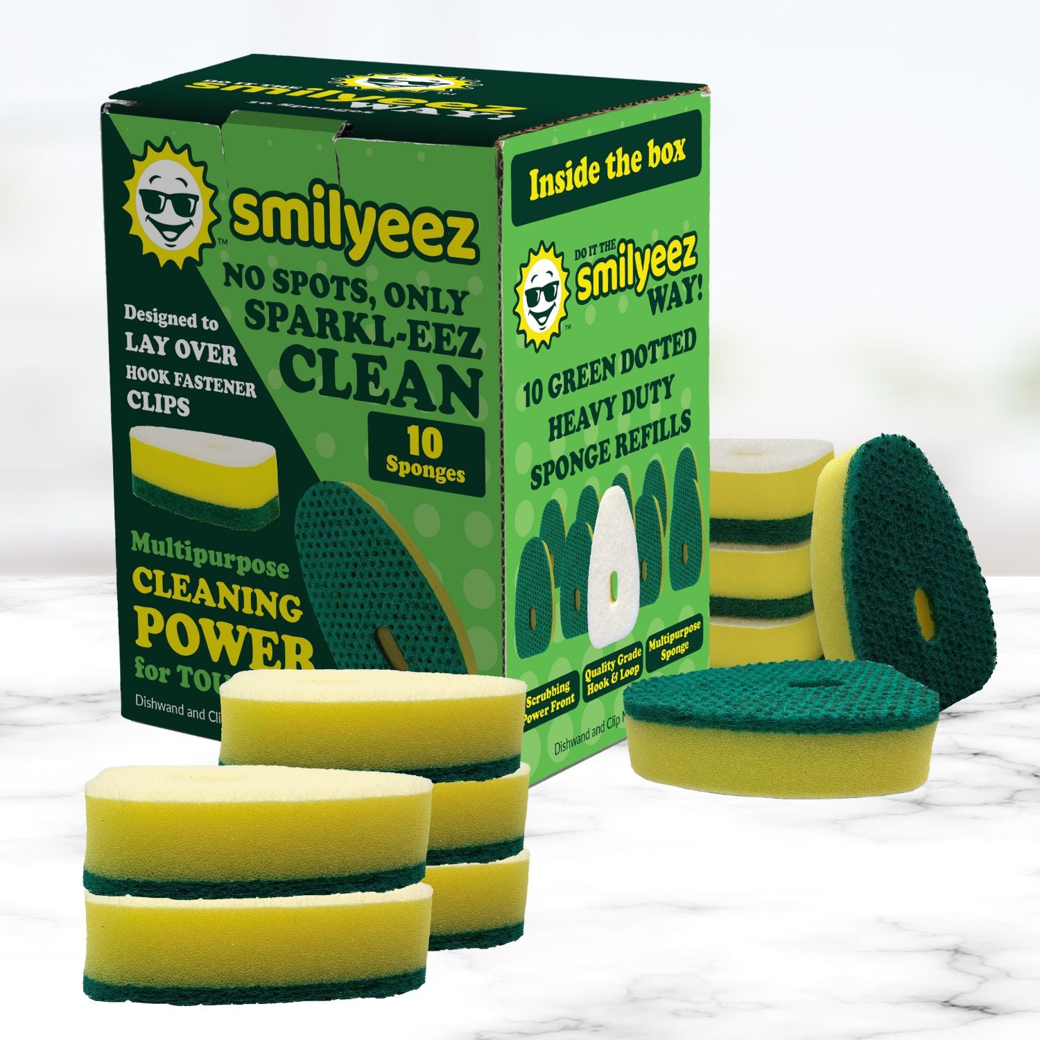 Smilyeez® Green Heavy Duty Dotted Sponge Refill for use with Dish Daddy – (10 Pack) Dish Daddy Refills – Sponge Replacement Head