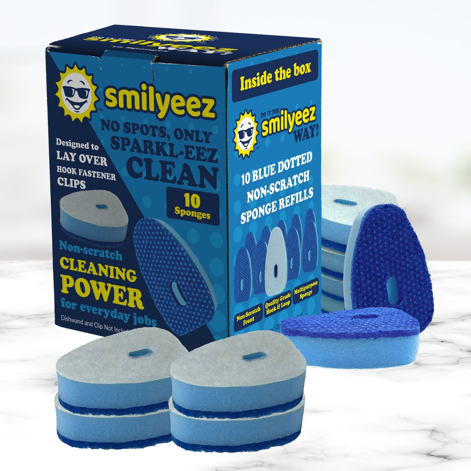 Smilyeez Blue Non-Scratch Dotted Sponge Refill for use with Dish Daddy® – (10 Pack) Dish Daddy Refills – Sponge Replacement Head