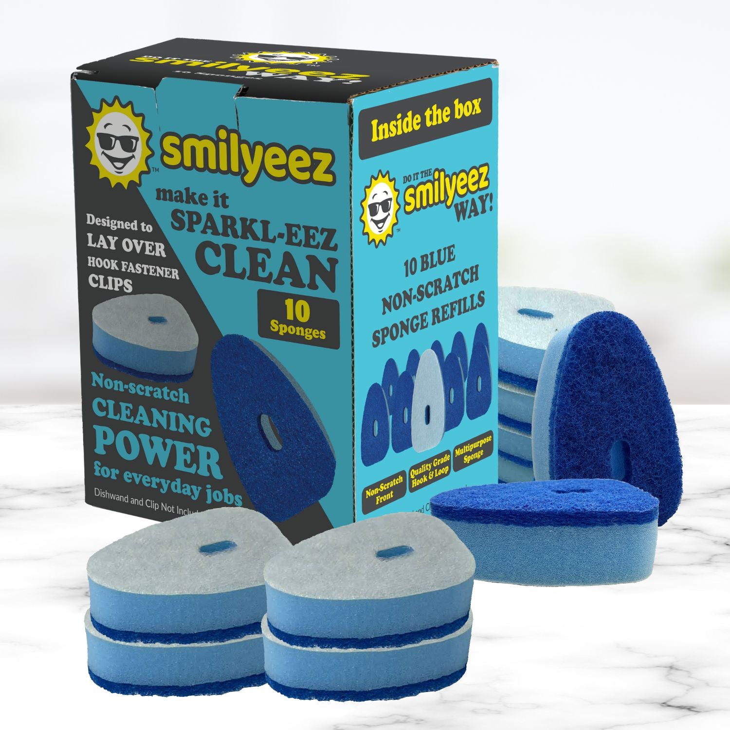 Smilyeez Blue Non-Scratch Sponge Refill for use with Dish Daddy® – (10 Pack) Dish Daddy Refills – Sponge Replacement Head