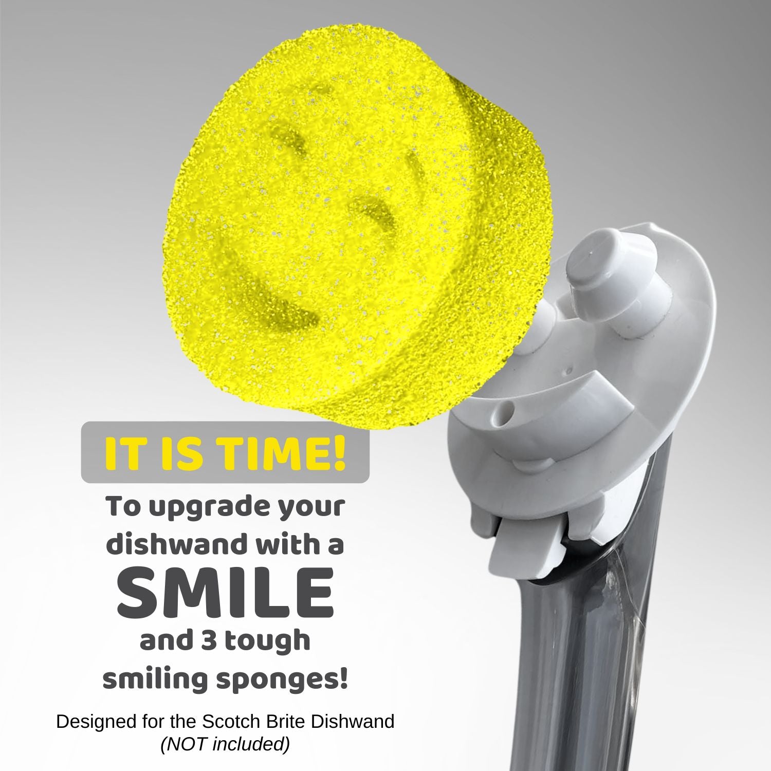 Smile Head for the Scotch Brite Dishwand and 3 Yellow Scrub Moji Sponges
