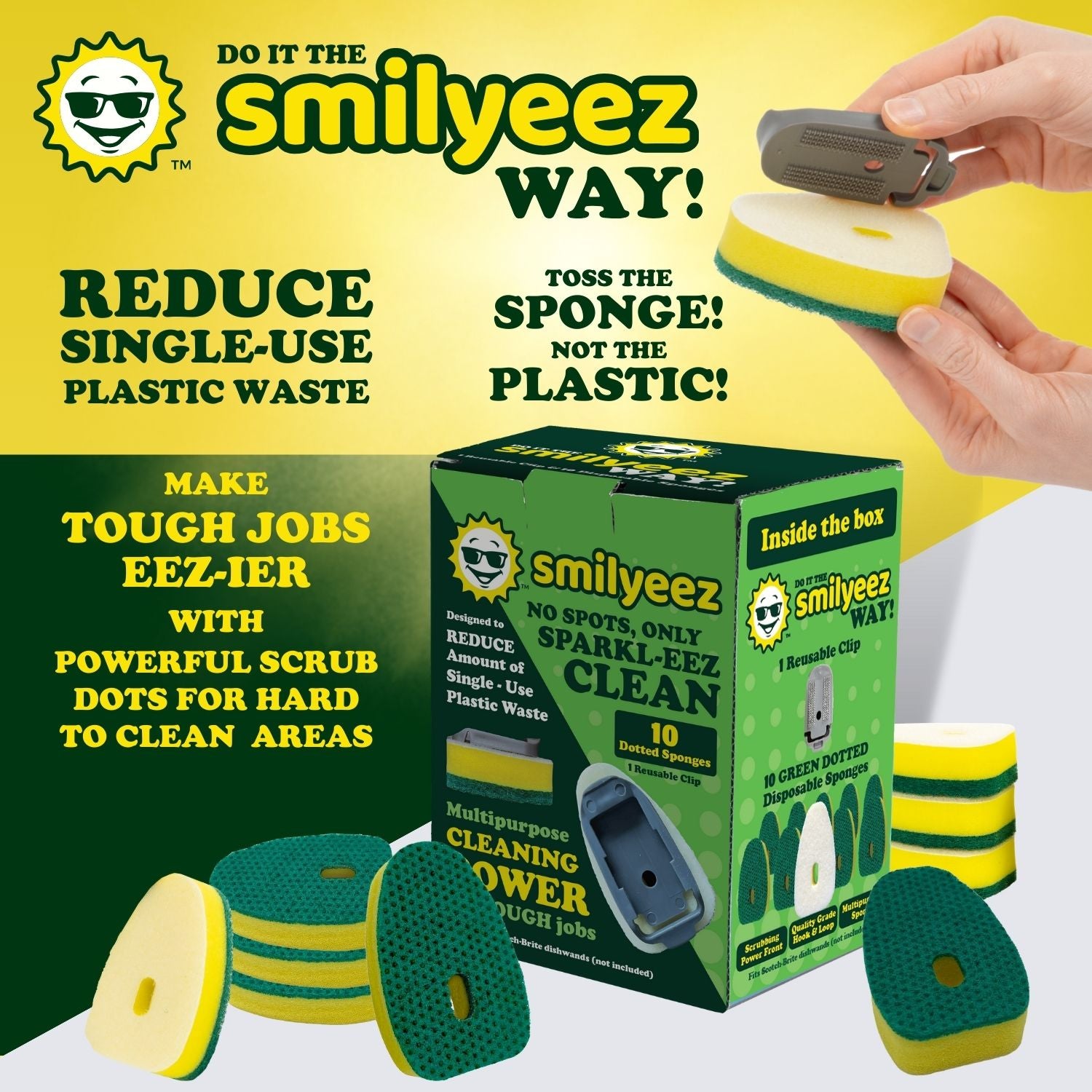 Smilyeez No-Plastic Green Heavy Duty Dotted Sponge Refill for Scotch-Brite's Dishwand