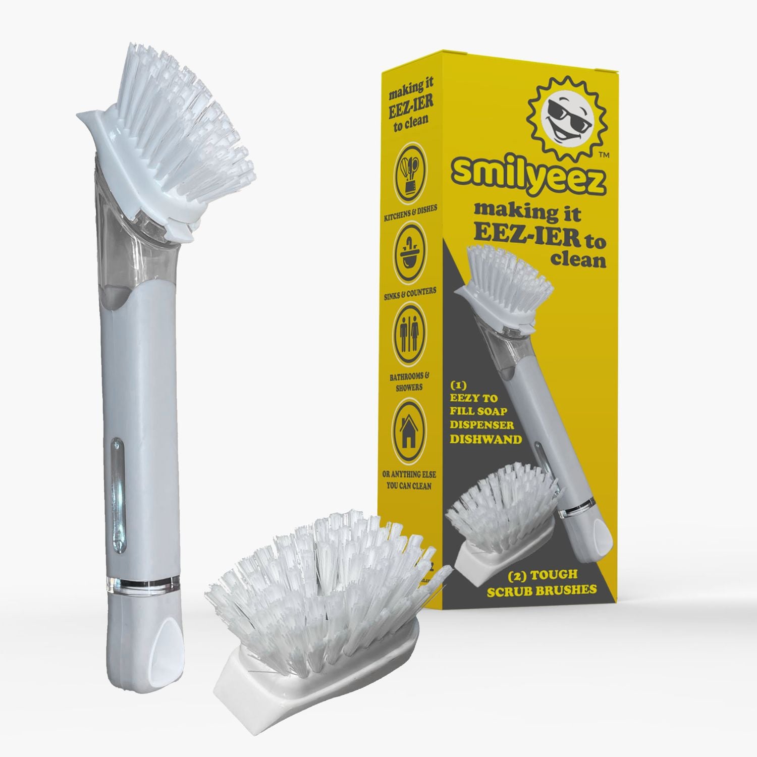 Smilyeez Caddy Kit, Sink Caddy, Smilyeez Smiling Dishwand with Moji and DUO Moji Sponges, and Smilyeez Dishwand with 2 Scrub Brushes