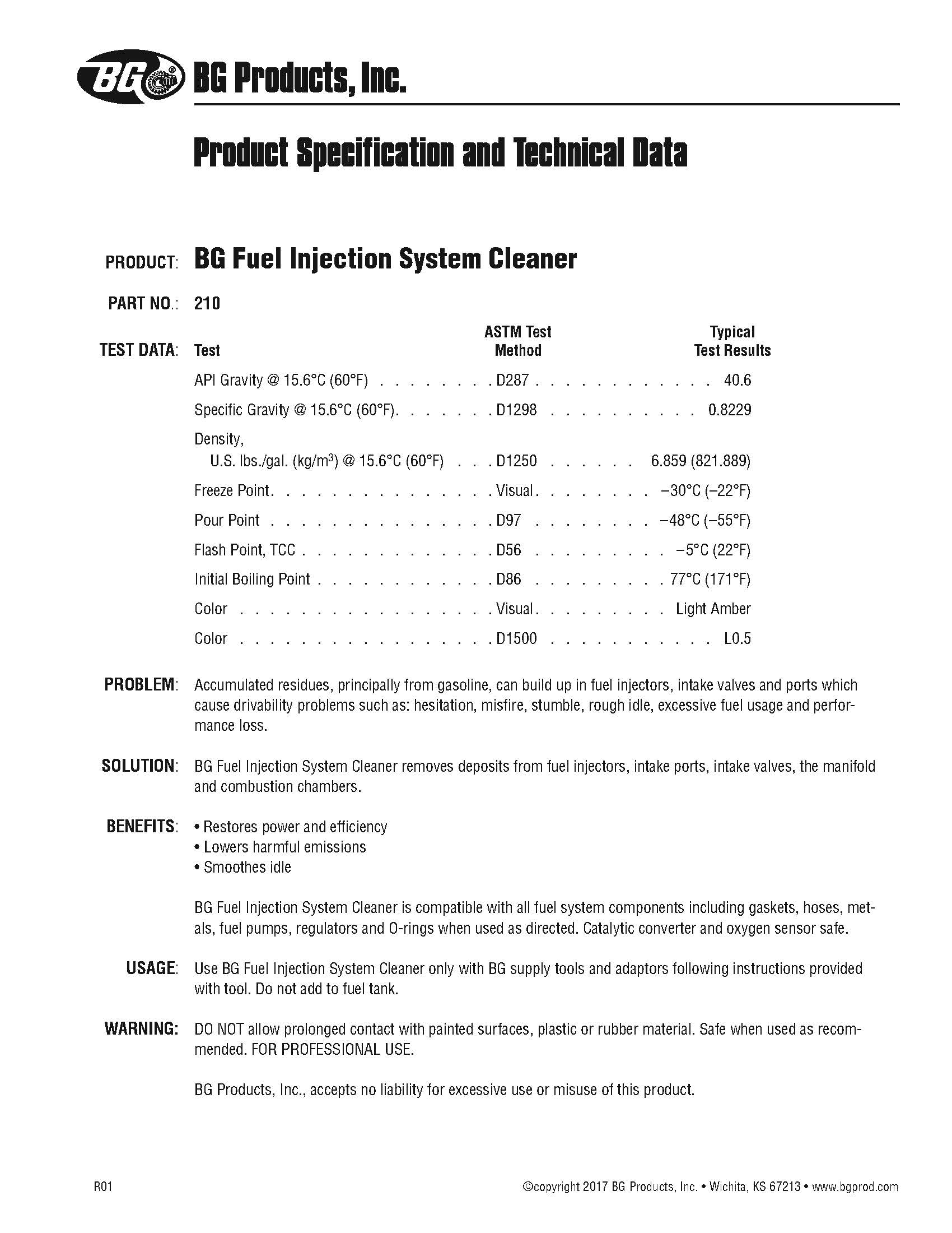 BG Fuel Injection System Cleaner PN 210