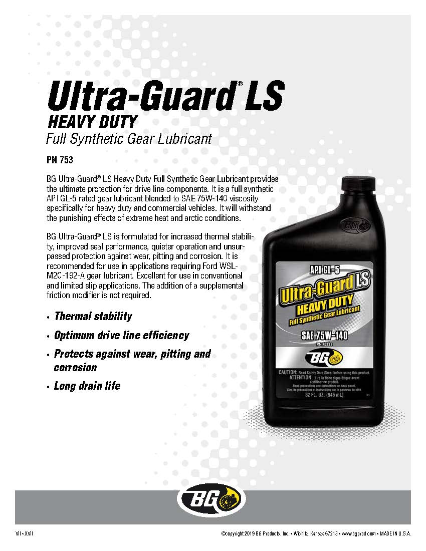 BG Ultra-Guard LS Heavy Duty Gear Lubricant PN 75332 Synthetic SAE 75W-140