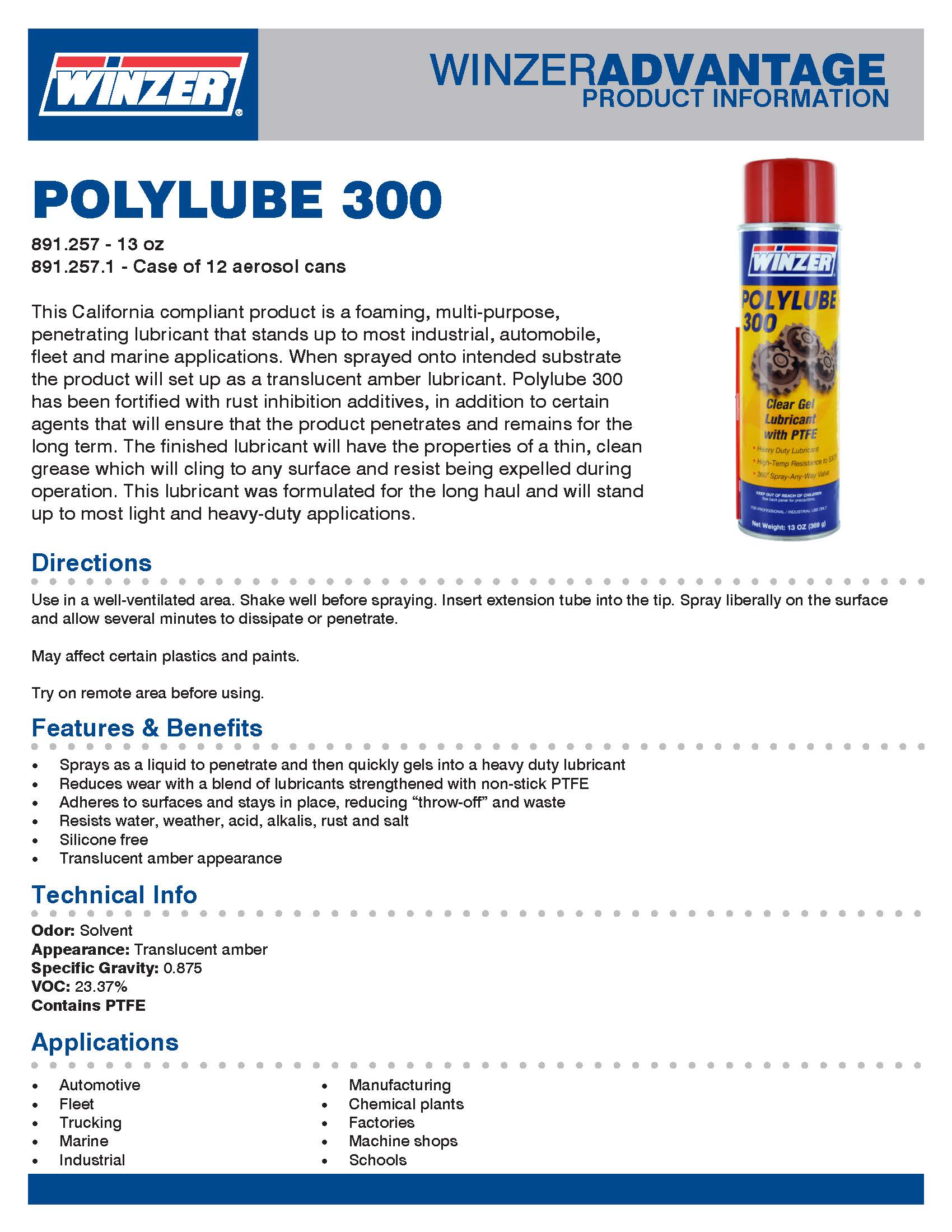 Winzer Polylube 300 Clear Gel Lubricant With PTFE - 13 oz