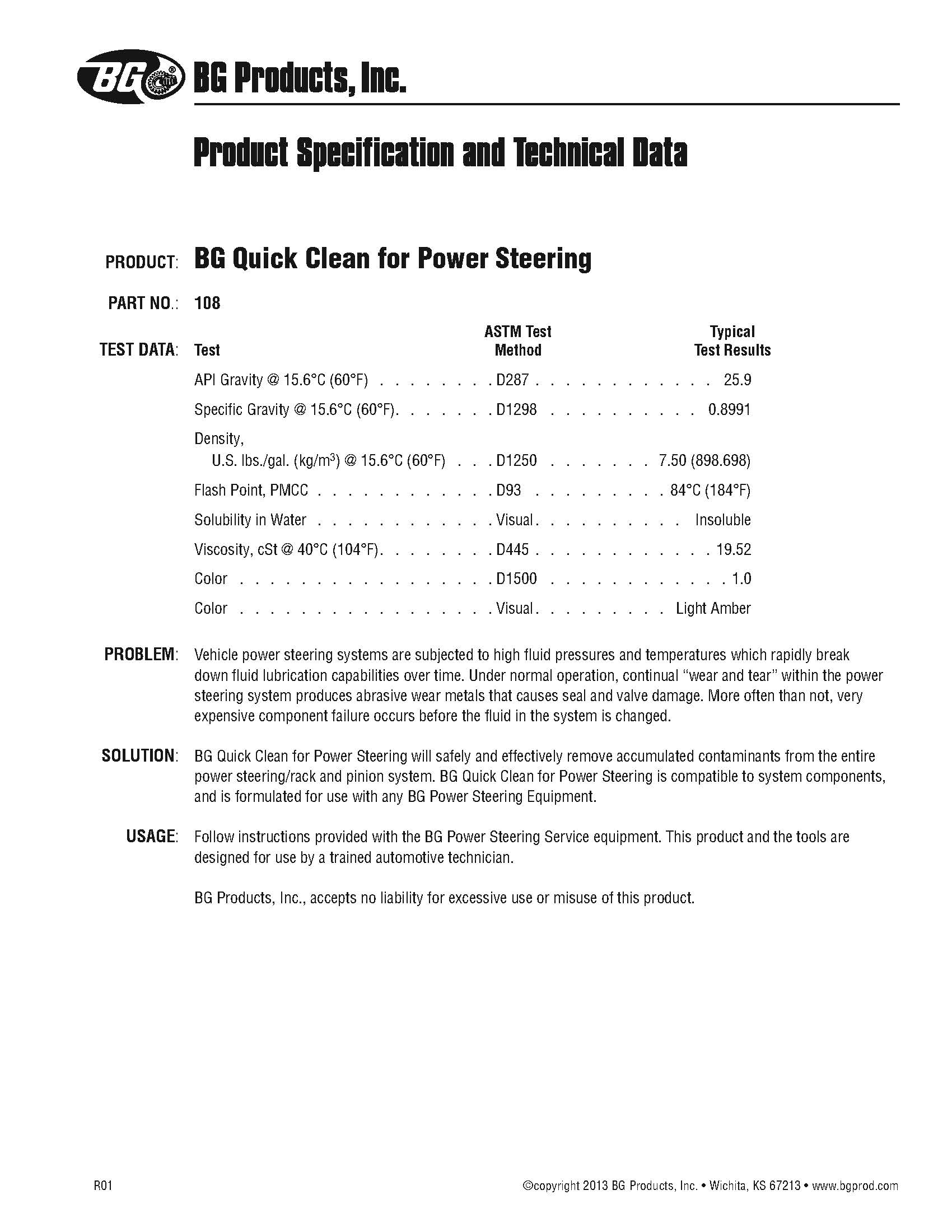 BG Power Clean Steering Flush Kit Clear Synthetic Blend Fluid PN K6700