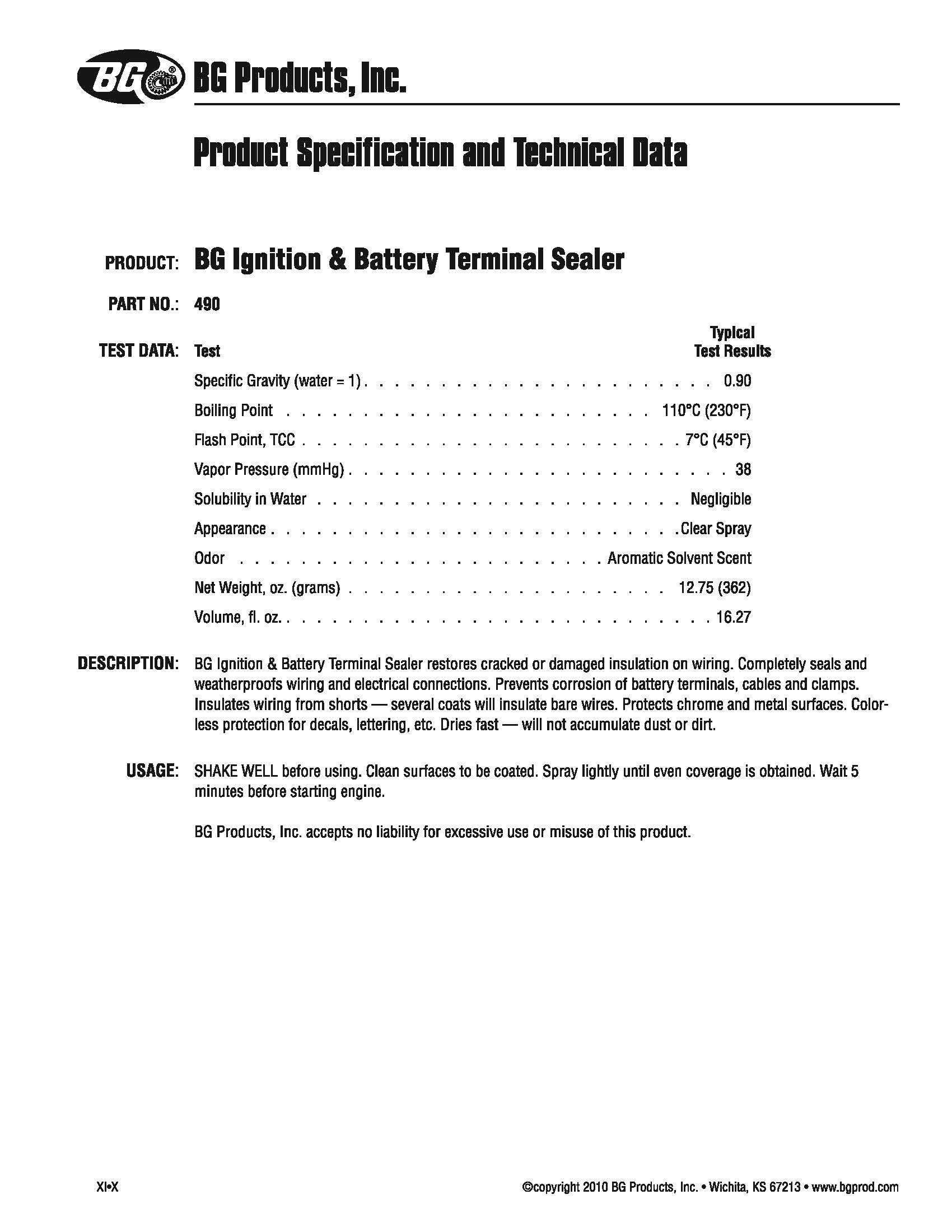 BG Ignition & Battery Terminal Sealer PN 490