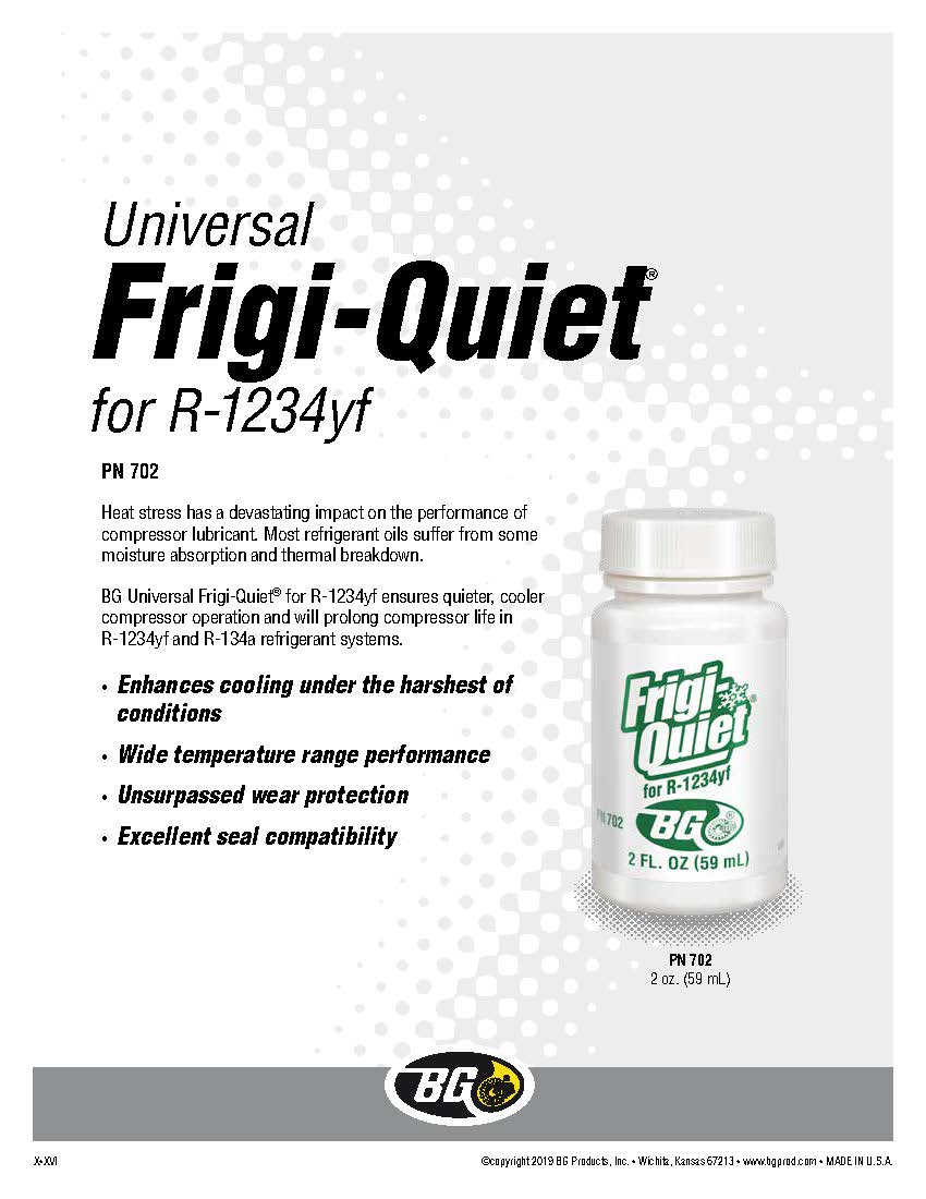 BG Frigi-Quiet for R-1234yf PN 702 2 Ounce Bottle With Pocket Screwdriver