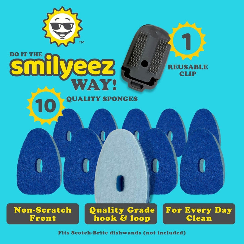Smilyeez No-Plastic Blue Non-Scratch Sponge Refill for Scotch-Brite's Dishwand Refill 10 Pack with Adapter 1