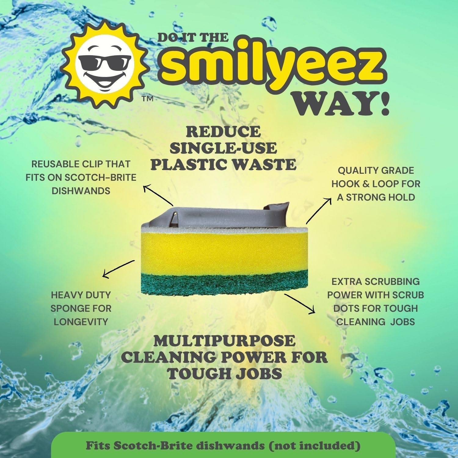 Smilyeez No-Plastic Green Heavy Duty Dotted Sponge Refill for Scotch-Brite's Dishwand  Info 3