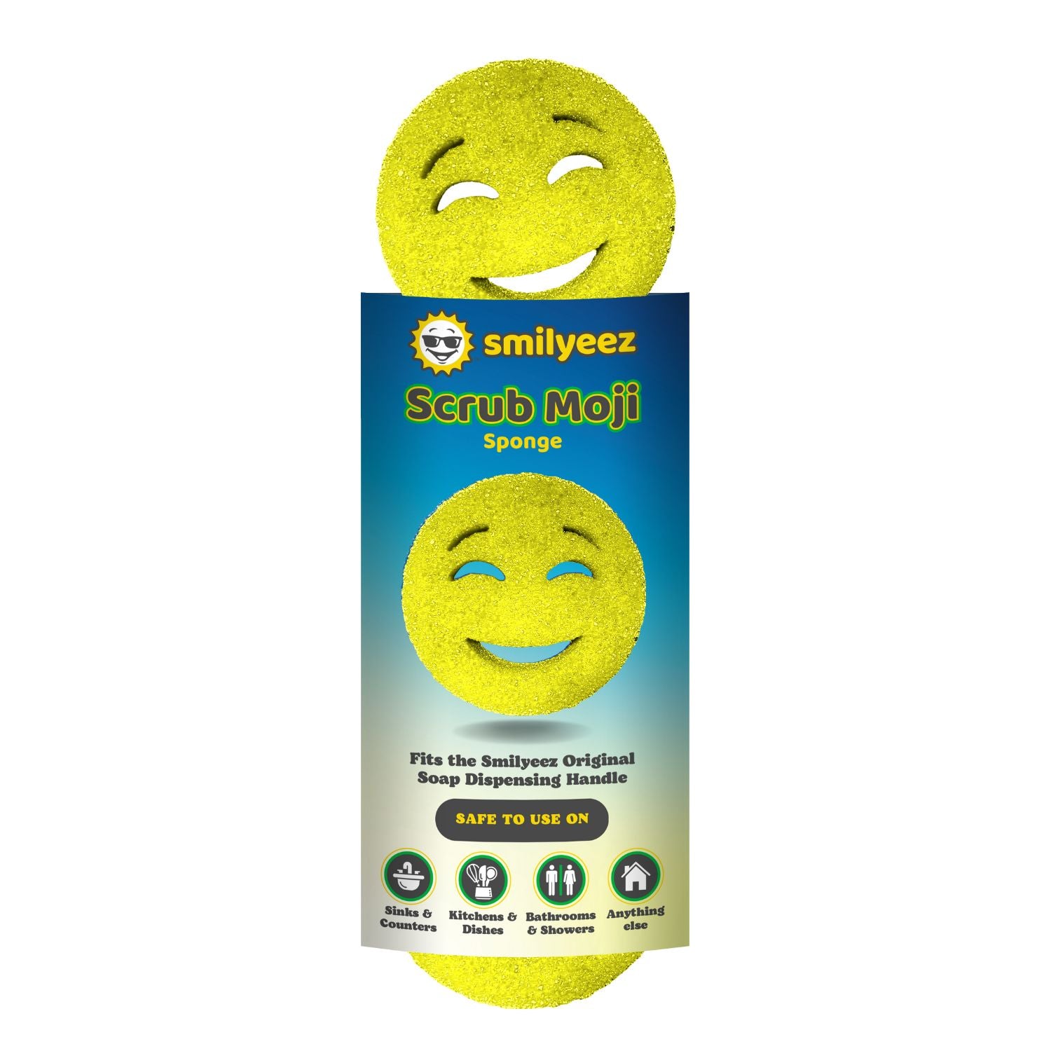 The Original Scrub Moji Scrubbing Sponge by Smilyeez (Set of 3) - Yellow - Temperature-Responsive Polymer Foam, Stain and Odor Resistant, Ideal for Kitchen and Bathroom Cleaning