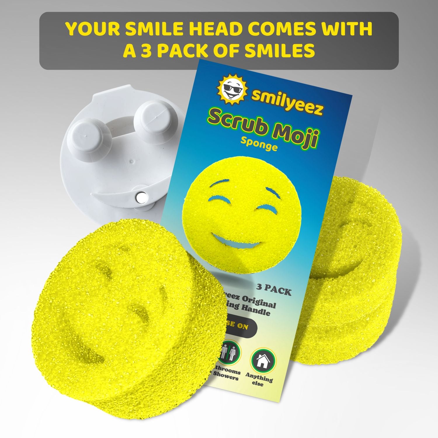 Smile Head for the Scotch Brite Dishwand and 3 Yellow Scrub Moji Spong