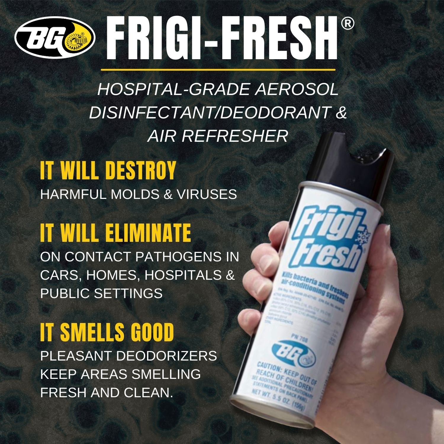 BG Frigi-Fresh Automotive Air Conditioning Cleaner and Freshener Spray (5.5 oz.) PN 708 - Eliminate Odors - Controls Mold & Mildew - With Pocket Screwdriver