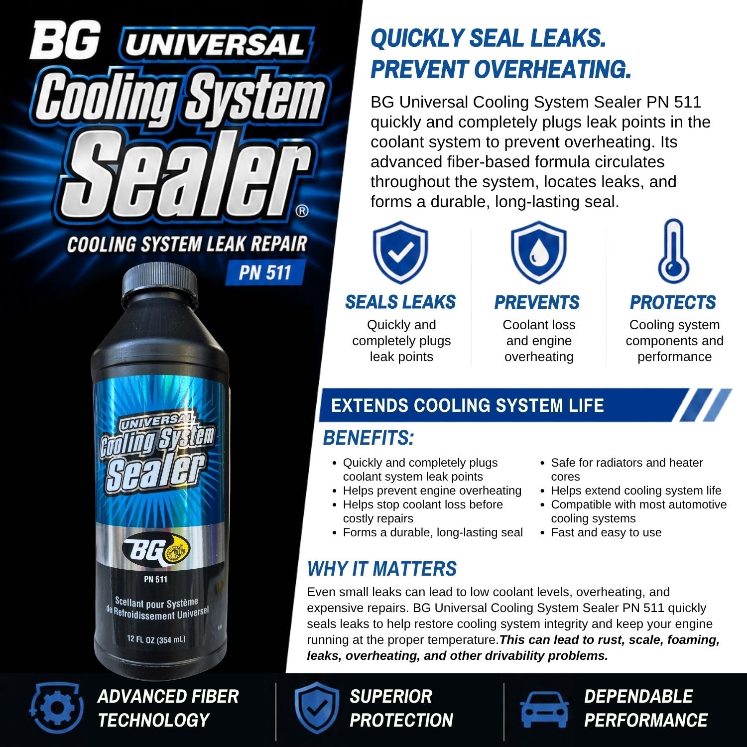 BG Universal Cooling System Sealer PN 511 (12oz. Bottle) with Pocket Screwdriver