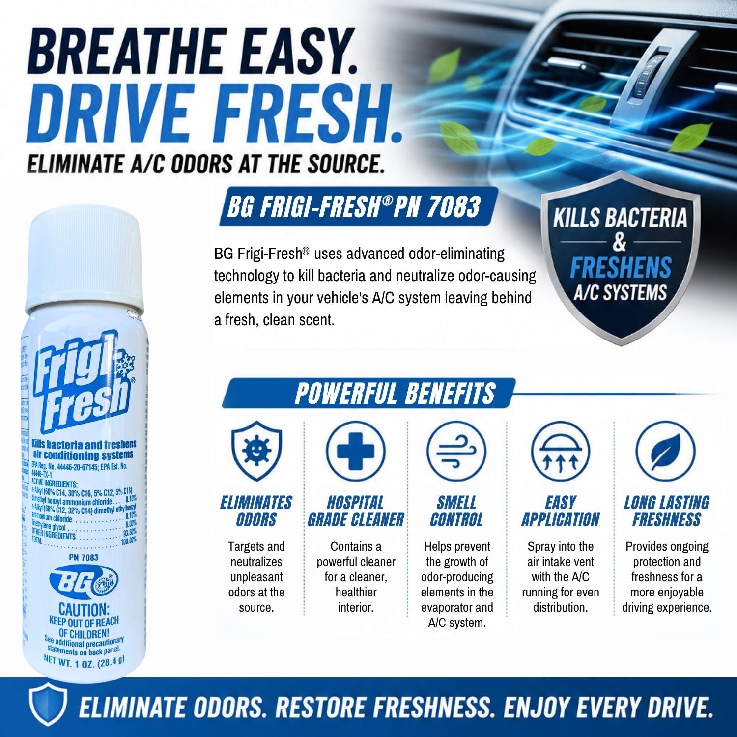 BG Frigi-Fresh® Automotive Air Conditioning Cleaner and Freshener Small 1 oz Spray Can PN 7083 with Pocket Screwdriver