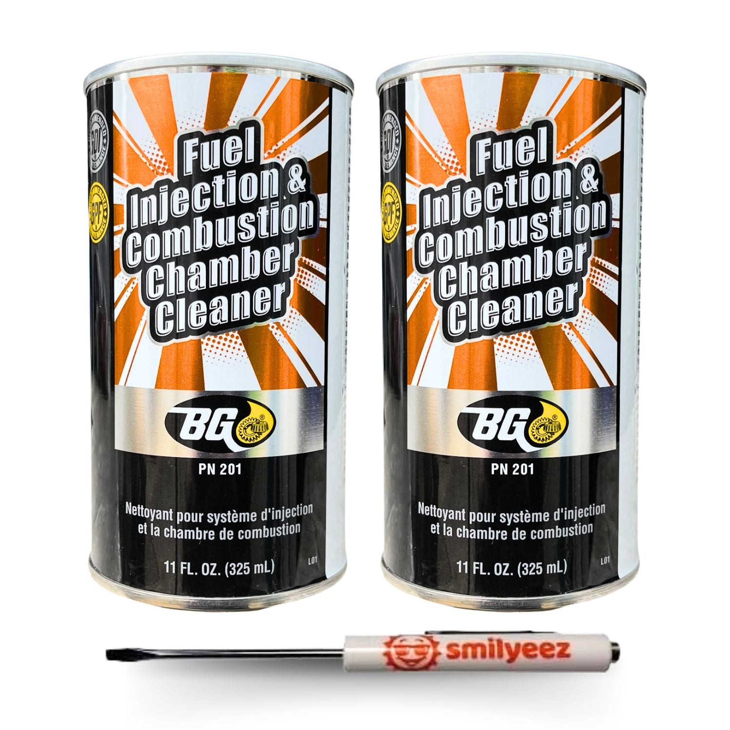 Two cans of BG PN 201 Fuel Injection and Combustion Chamber Cleaner