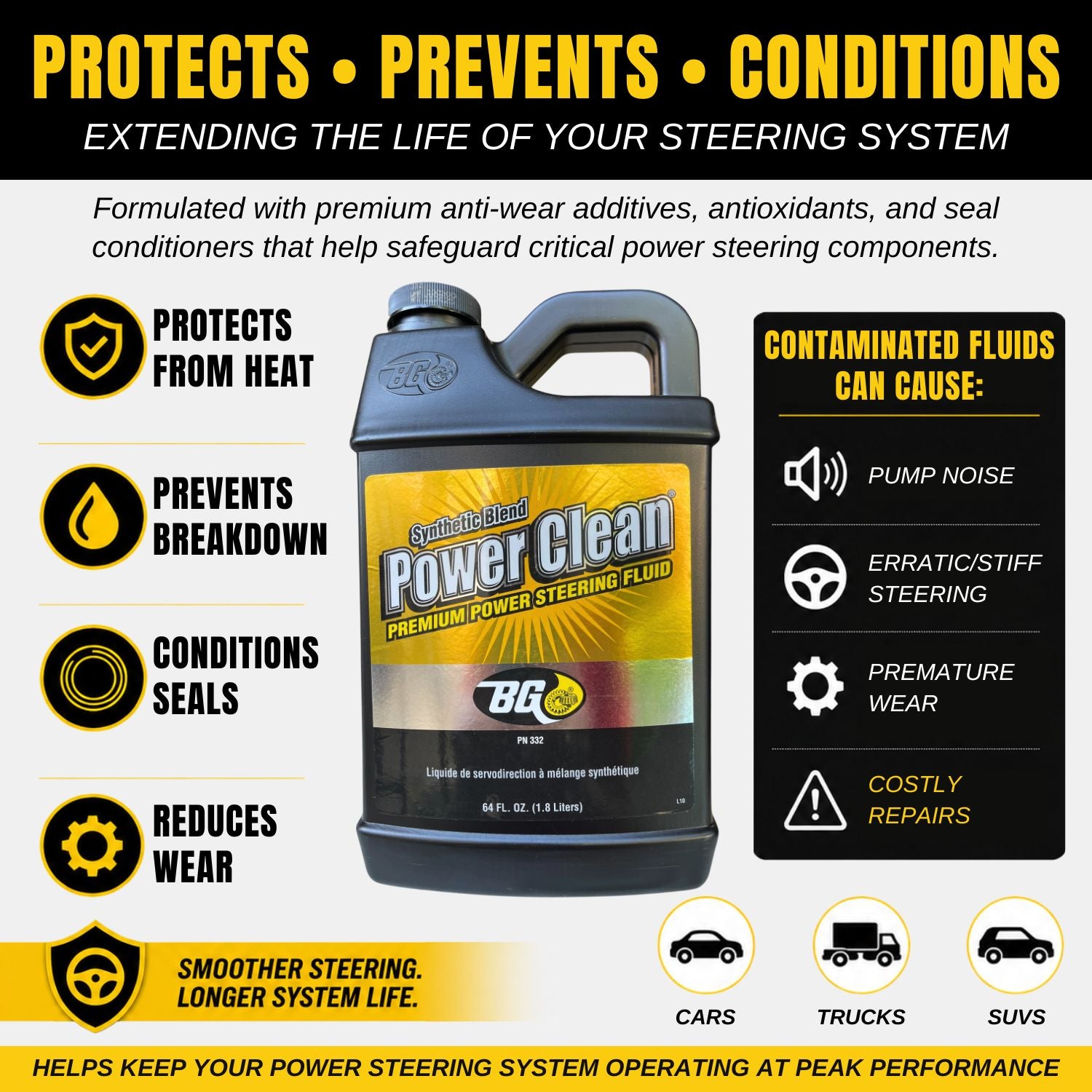 BG Power Clean Synthetic Blend Premium Power Steering Fluid PN 332 With Pocket Screwdriver