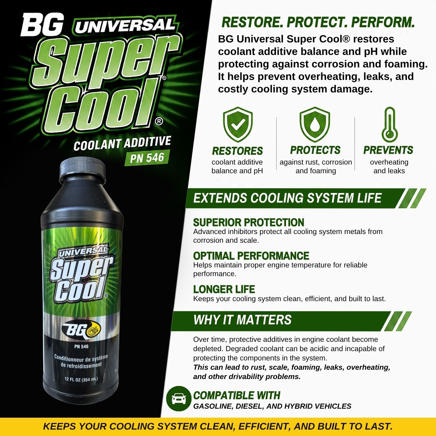 BG Universal Super Cool PN 546 coolant additive bottle with product description on a white background