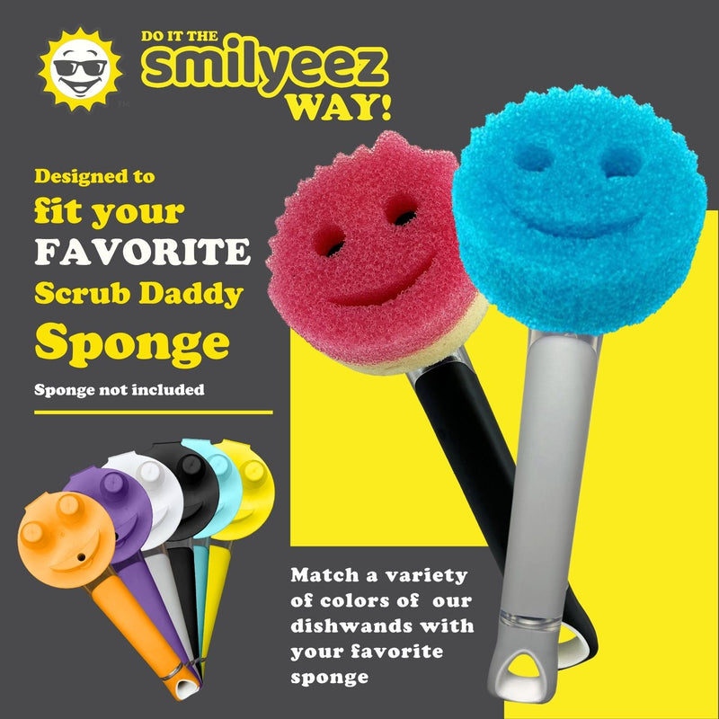 The Original Smiling Sponge Handle Soap Dispensing Handle by Smilyeez - Dishwand for Scrub Daddy Sponge (With sponge) - Scrub Daddy Handle