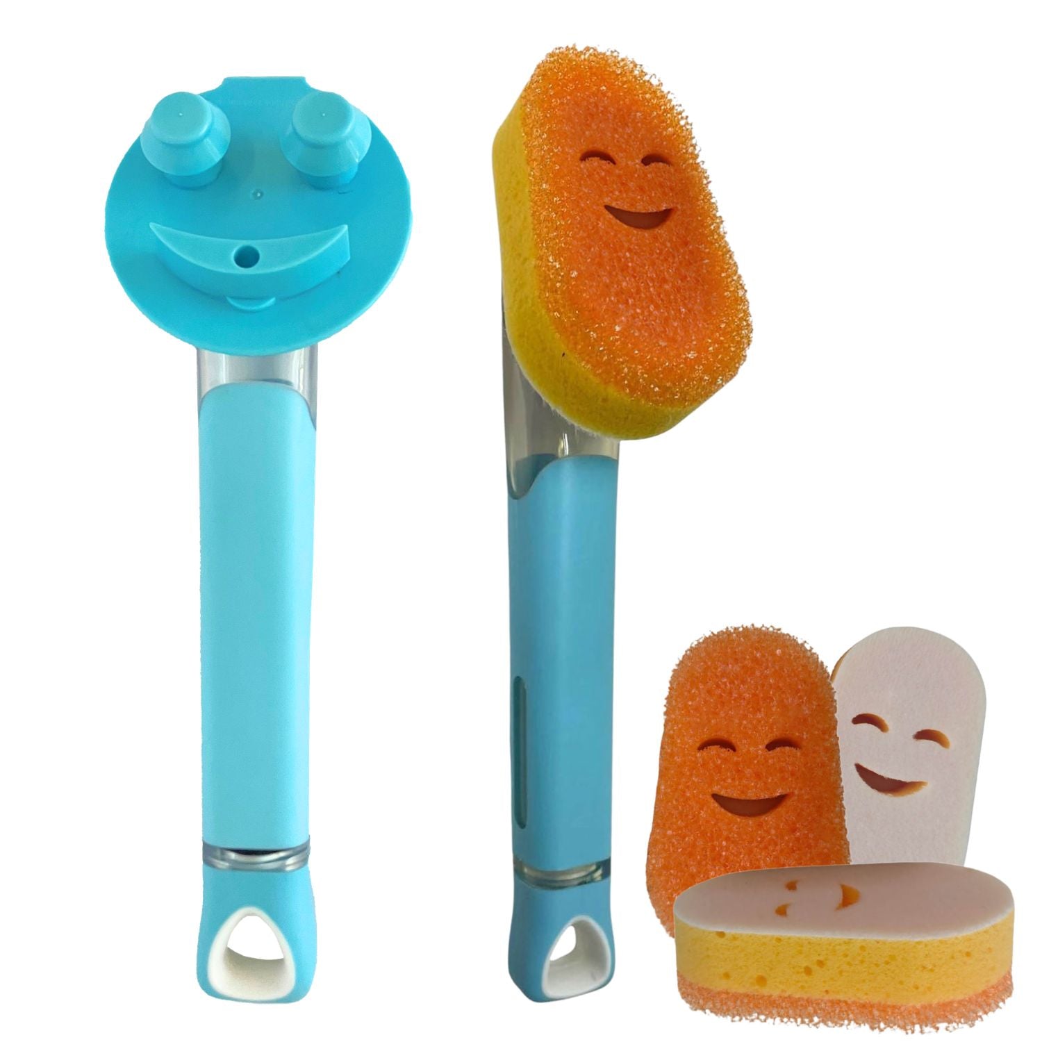 Smilyeez Dishwand Cleaning Kit with (1) Smiling Handle, (1) Smilyeez Dishwand, (4) Mini Moji Sponges and (1) Reusable Clip