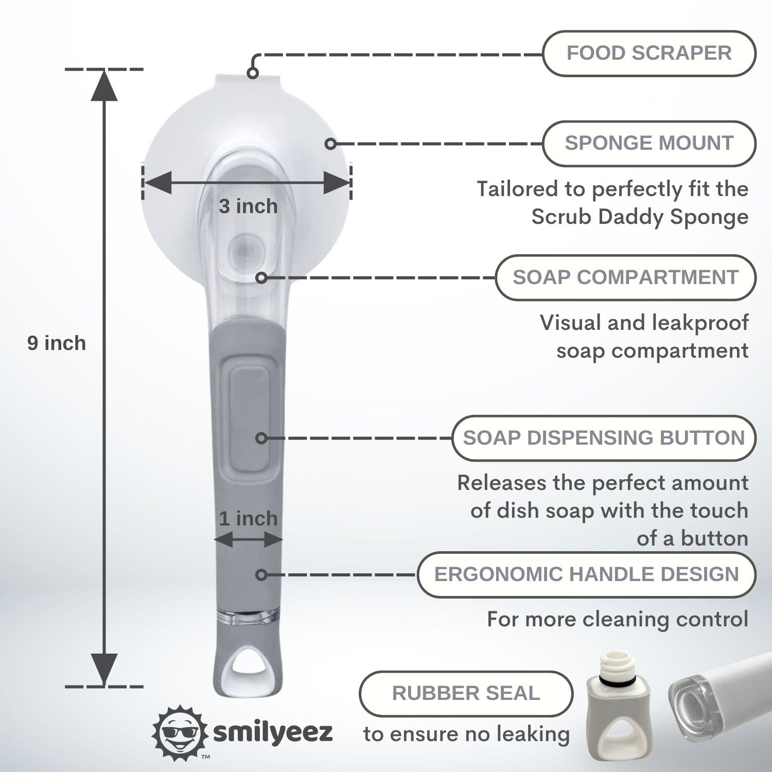 Smilyeez Dishwand Cleaning Kit with (1) Smiling Dishwand, (1) Smilyeez Dishwand, (4) Variety of Sponges and (1) Reusable Clip