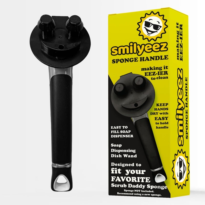 The Original Smiling Sponge Handle Soap Dispensing Handle by Smilyeez - Dishwand for Scrub Daddy Sponge (Black) - Scrub Daddy Handle